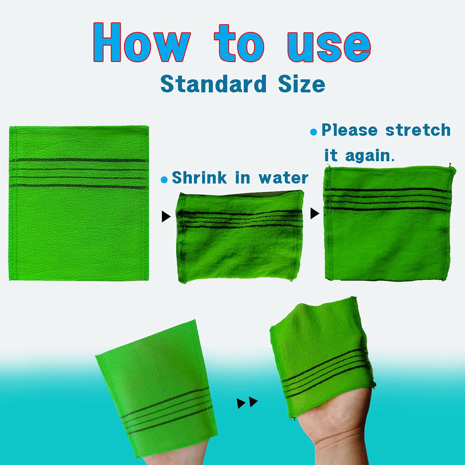 NOPIGO Korean Exfoliating Washcloth Mitt - Green Rayon Body Scrub, Bath Essential