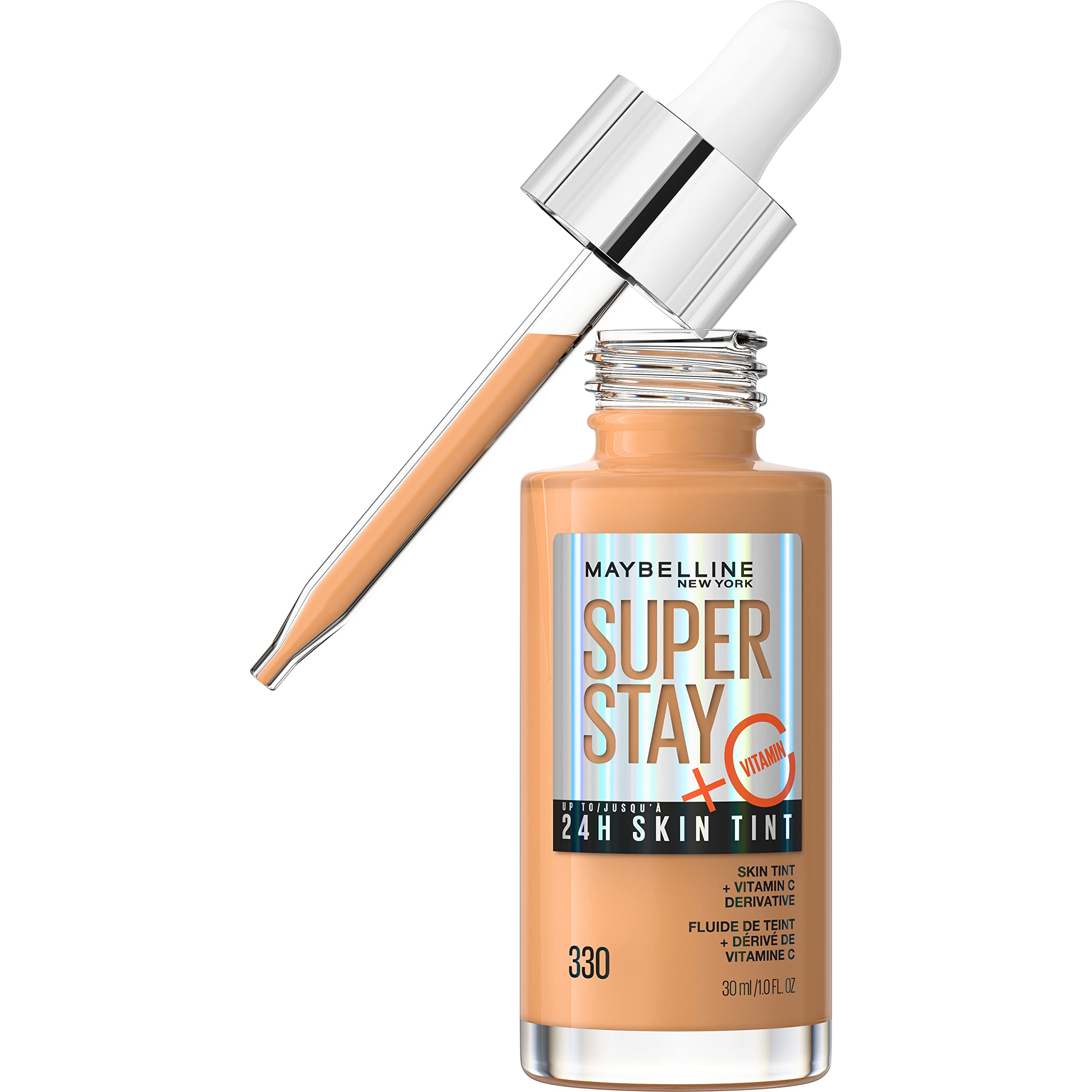 Maybelline Super Stay Up to 24HR Skin Tint, Radiant Light-to-Medium Coverage Foundation, Makeup Infused With Vitamin C, 330, 1 C