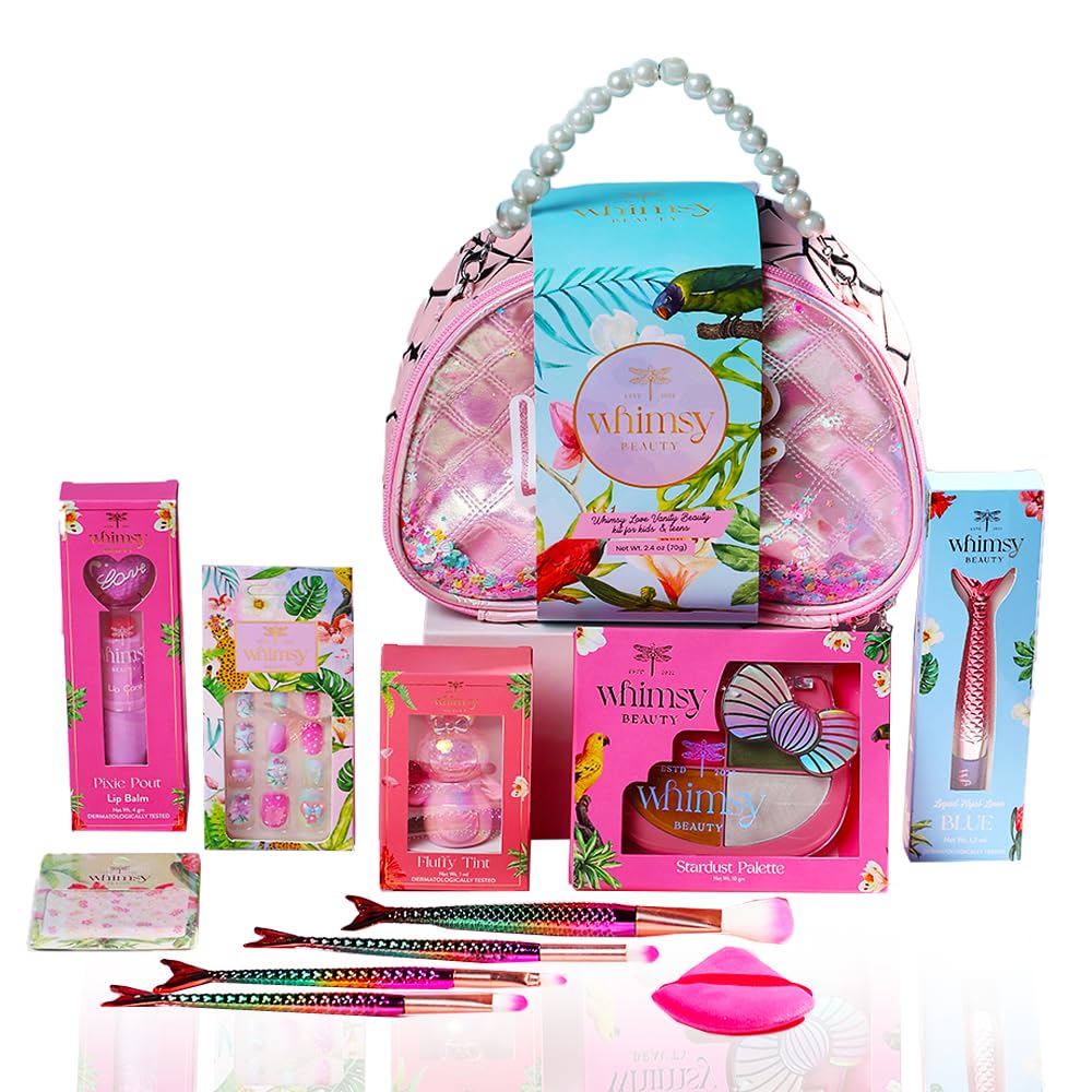 Whimsy Beauty Love Vanity Beauty Kit | Non Toxic Beauty Set For Kids & Pre-Teens | Eyeshadow Palette, Eyeliner, Lip Tint, Lip Gl