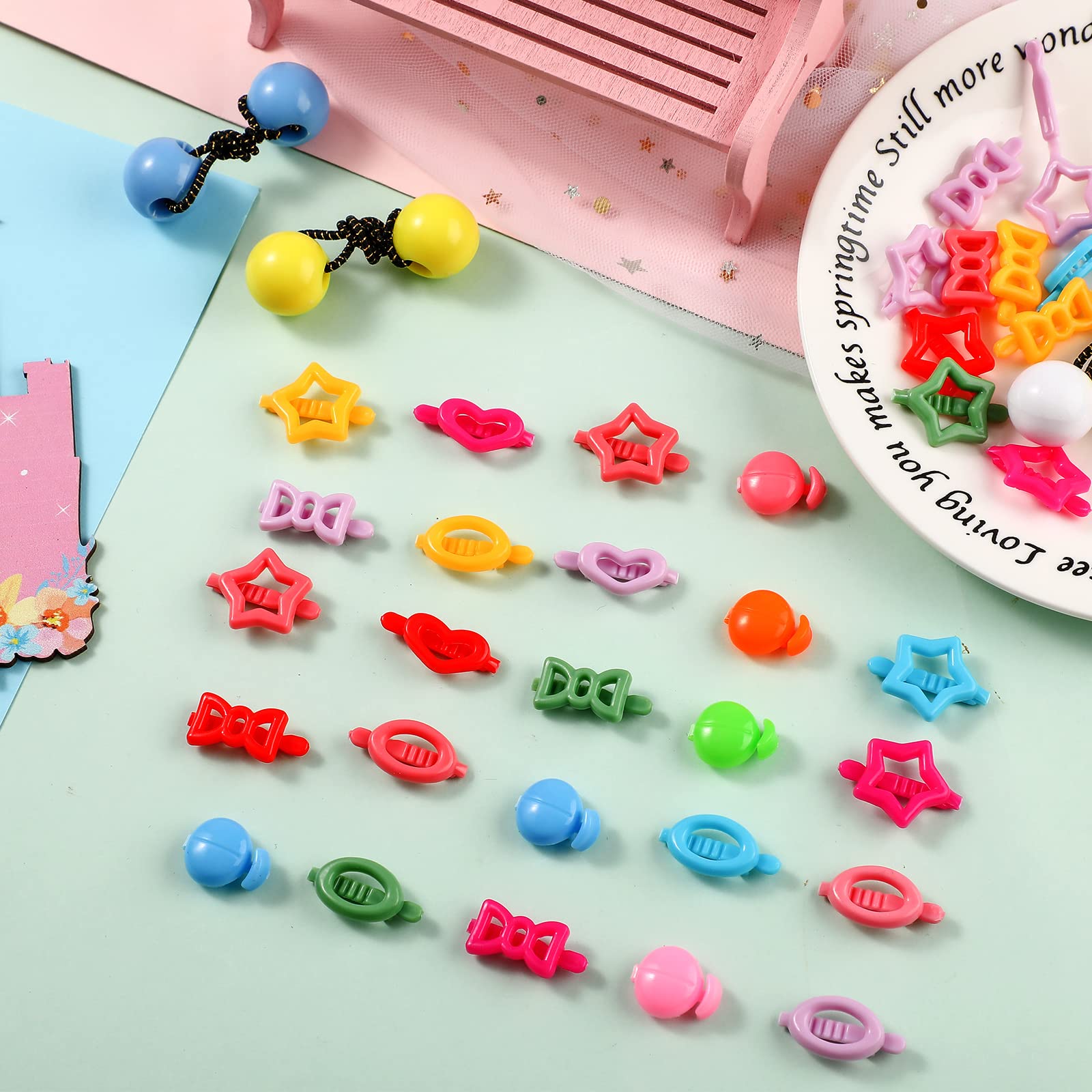 60 Pcs Self Hinge Hair Barrettes Set With Assorted Ball, Bubble, And Ponytail Holder Hair Accessories For Girls - Plastic Hair C