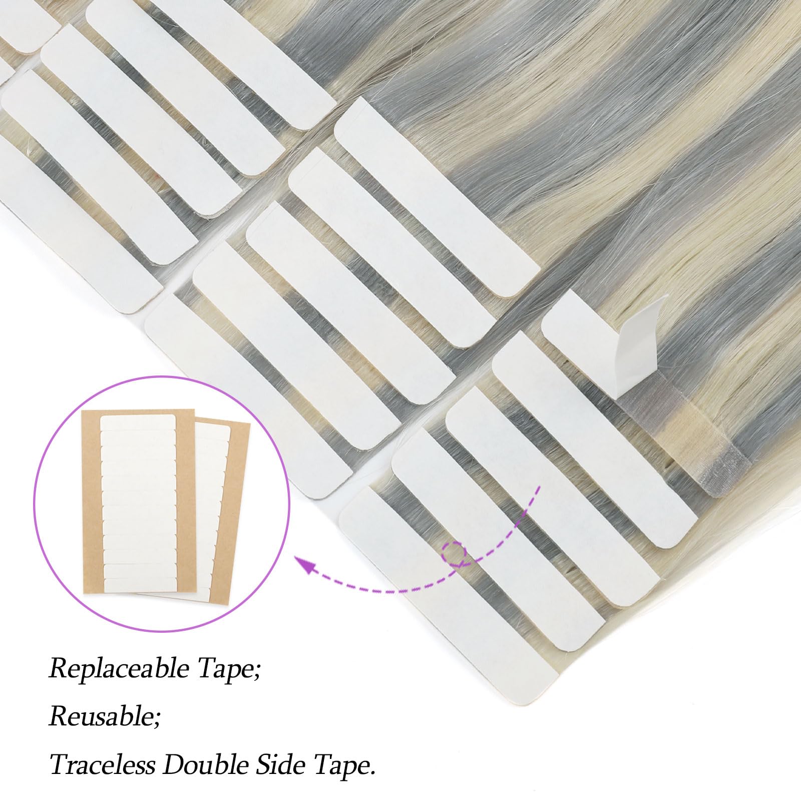 Abh Amazingbeauty Hair Tape In Hair Extensions Real Human Hair Silver Gray Highlighted Platinum Blonde Tape Hair Extensions Colo