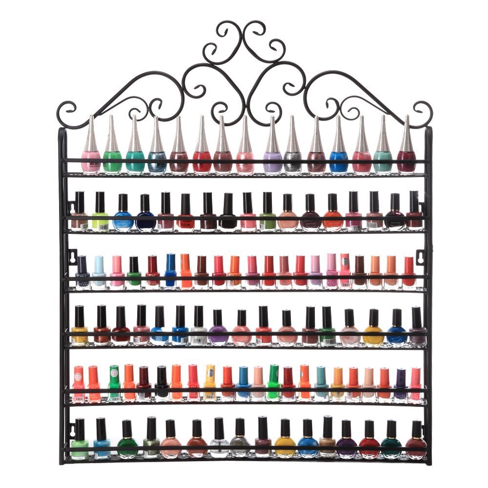 DAZONE DIY Mounted 6 Shelf Nail Polish Wall Rack Organizer Holds 120 Bottles Nail Polish or Essential Oils Black