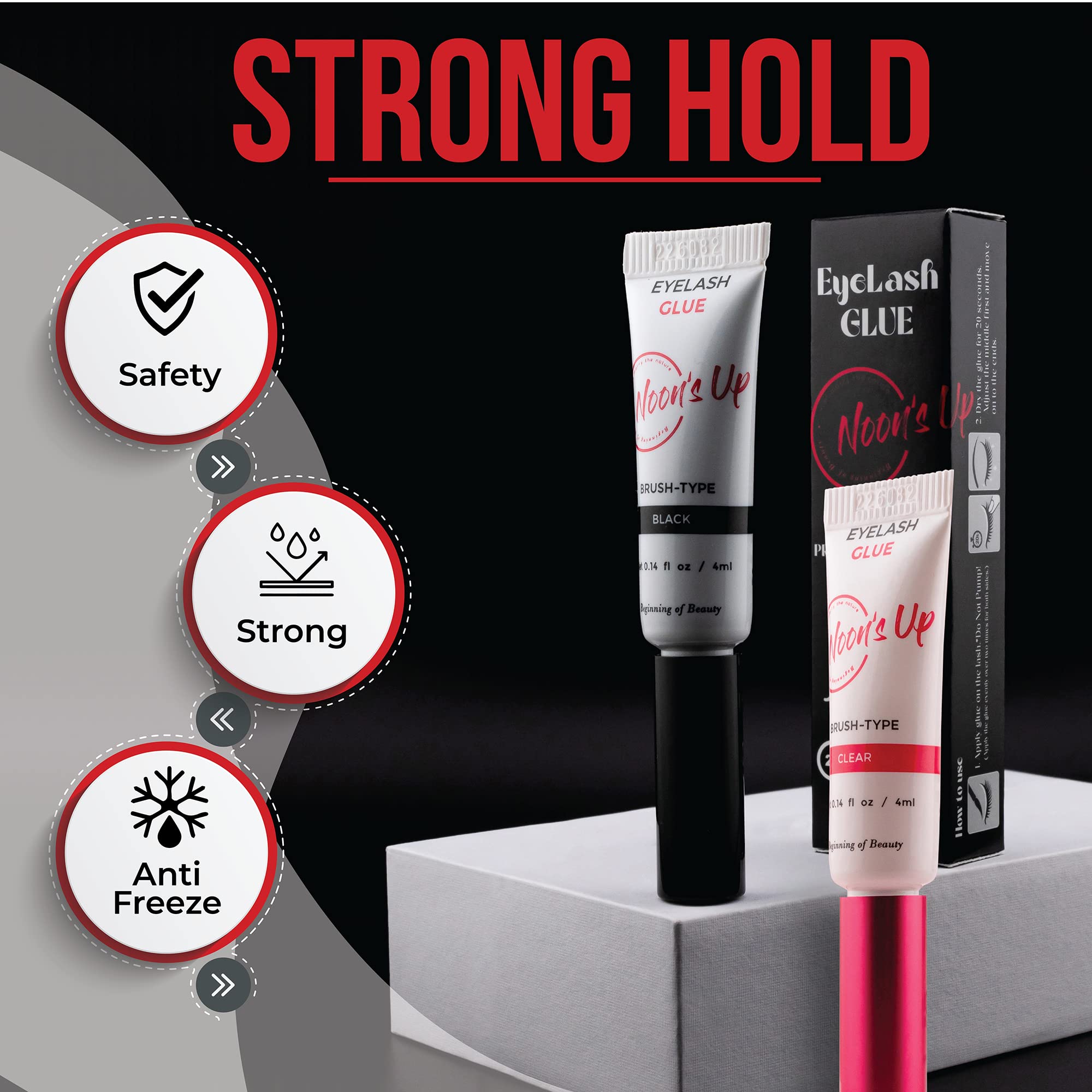 Noon'S Up Eyelash Glue (Black) - Super Strong Hold Eyelash Adhesive | Waterproof Eyelash Glue | Hypoallergenic Lash Glue For Sen