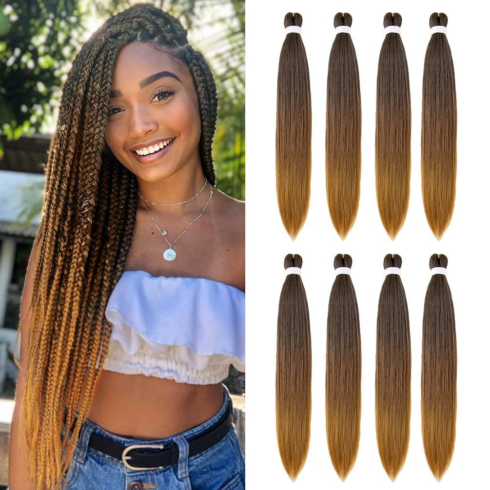 8 Pack Ombre Braiding Hair Pre Stretched - 20 '' 80G/Pack Premium Pre Stretched Braiding Hair Extensions, Professional Itch Free