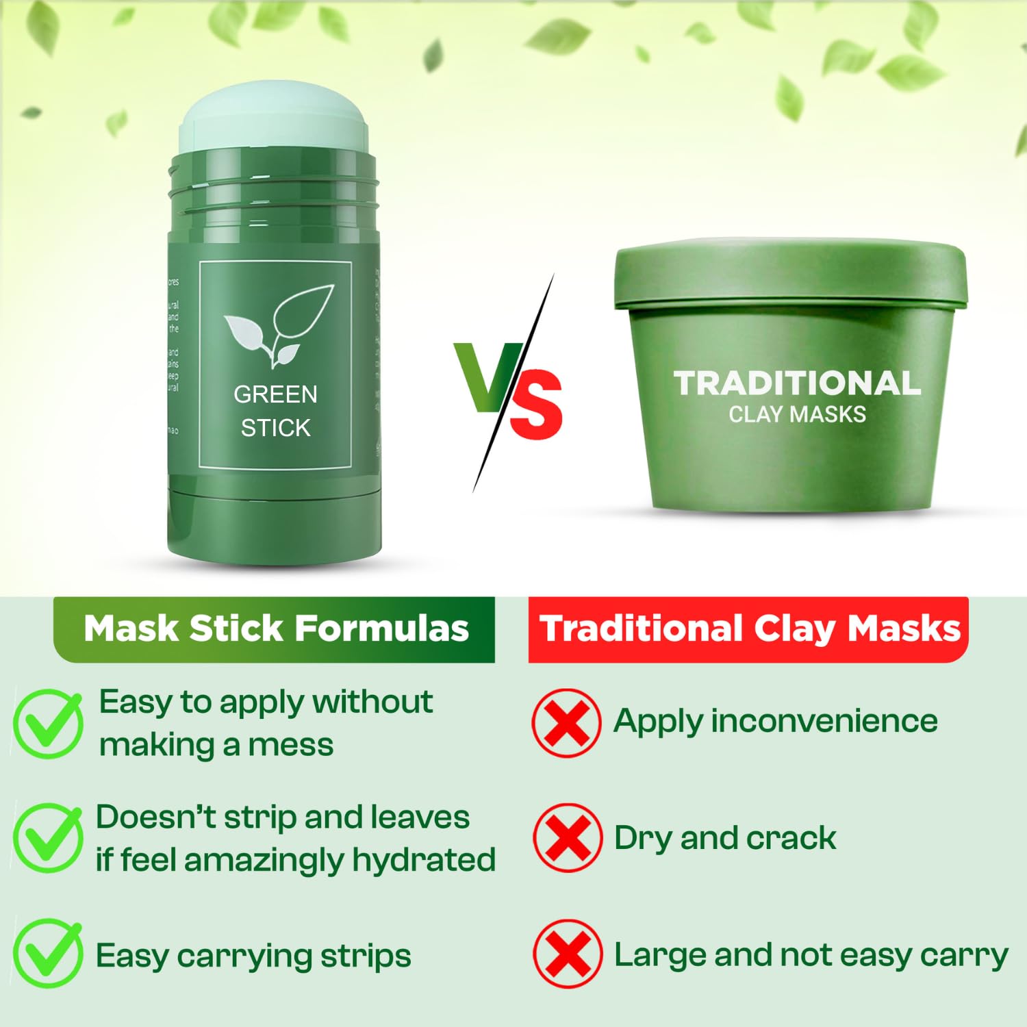 Shuiku Green Tea Clay Stick For Face, Facial Blackhead Remover Mask With Green Tea Extract For Deep Pore Cleansing, Skin Brighte