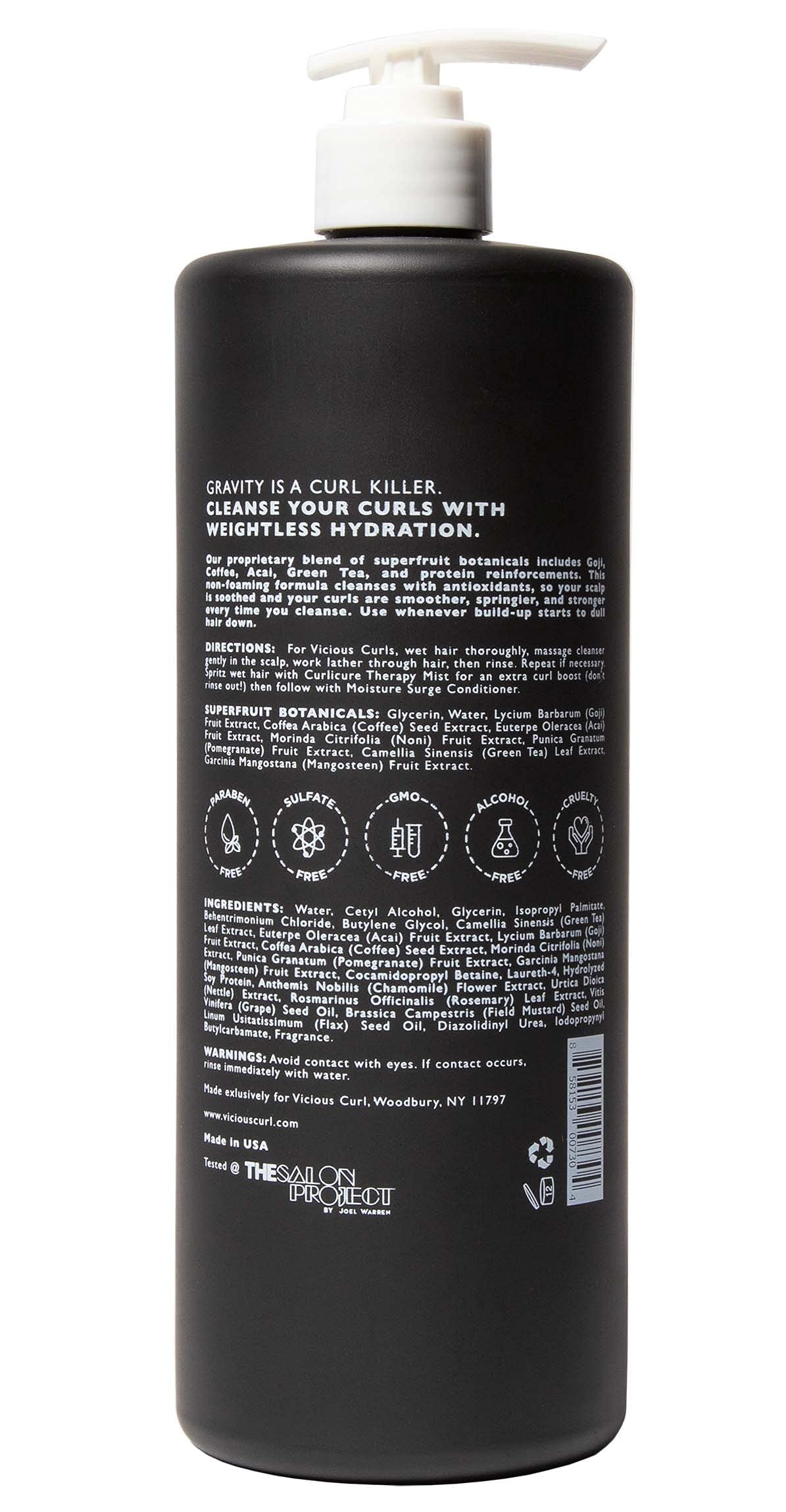 VICIOUS CURL Non-Foaming Curl Cleanse - No Lather for Curly Hair - Curl Enhancing, Moisturizing, Hydrating Frizz-Free, Enhanced