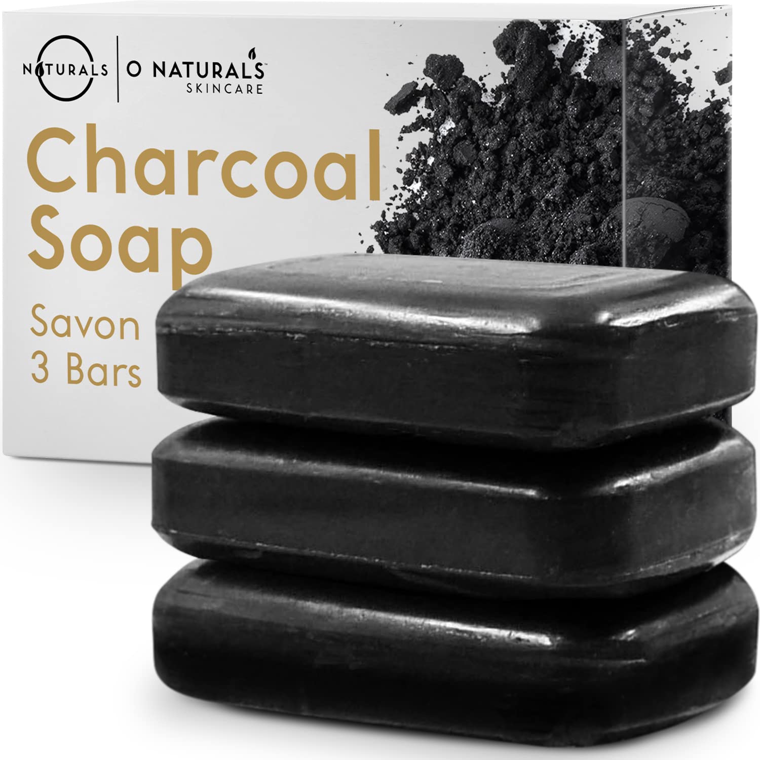 O Naturals 3 Pack Activated Charcoal Soap Black Bar Soap with Peppermint Oil Detoxifying Body Wash Soap Bar & Face Soap Vegan Me