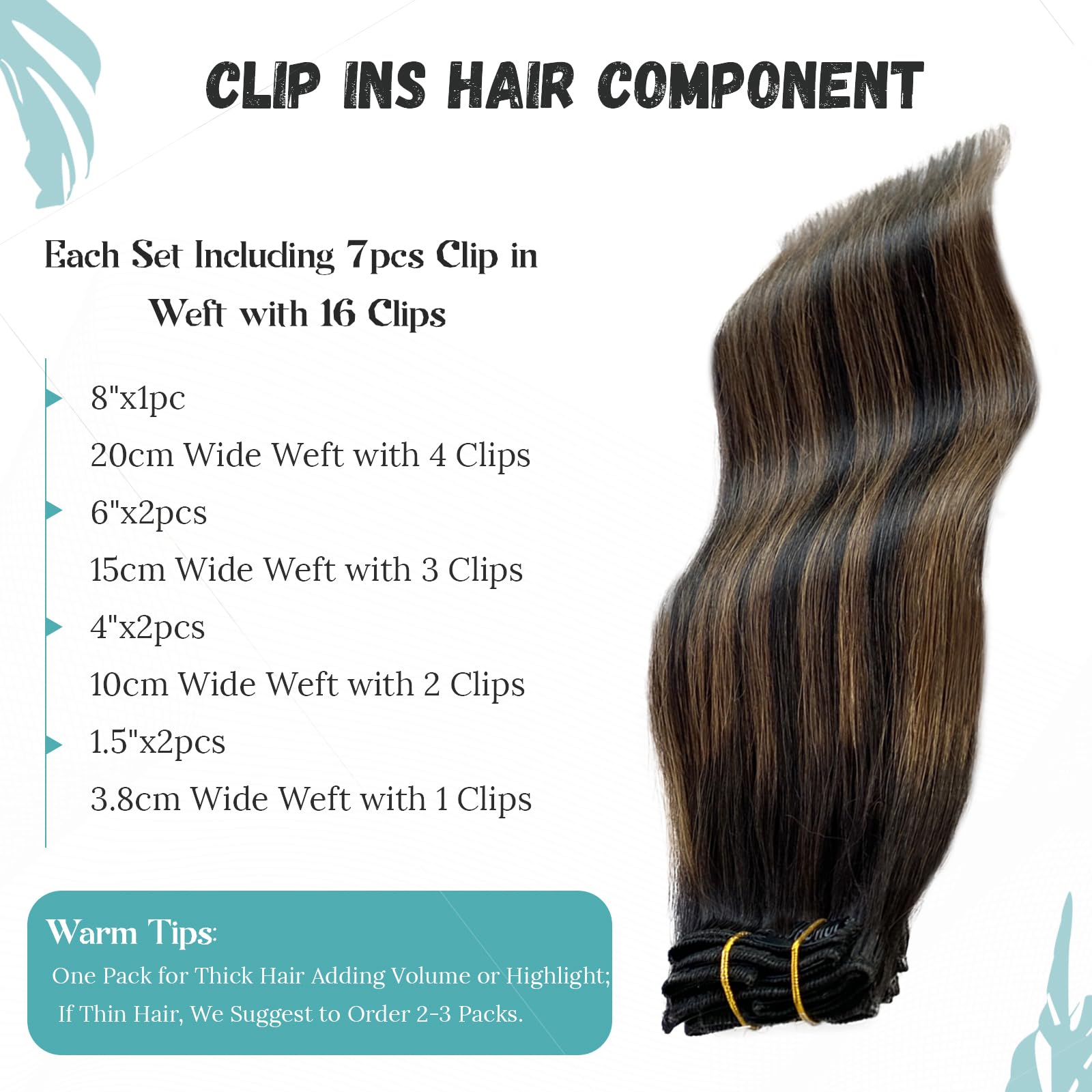 Clip In Hair Extensions, Omber Black To Chestnut Brown And Black 15Inch 70G 7Pcs Clip In Hair Extensions Real Human Hair Straigh