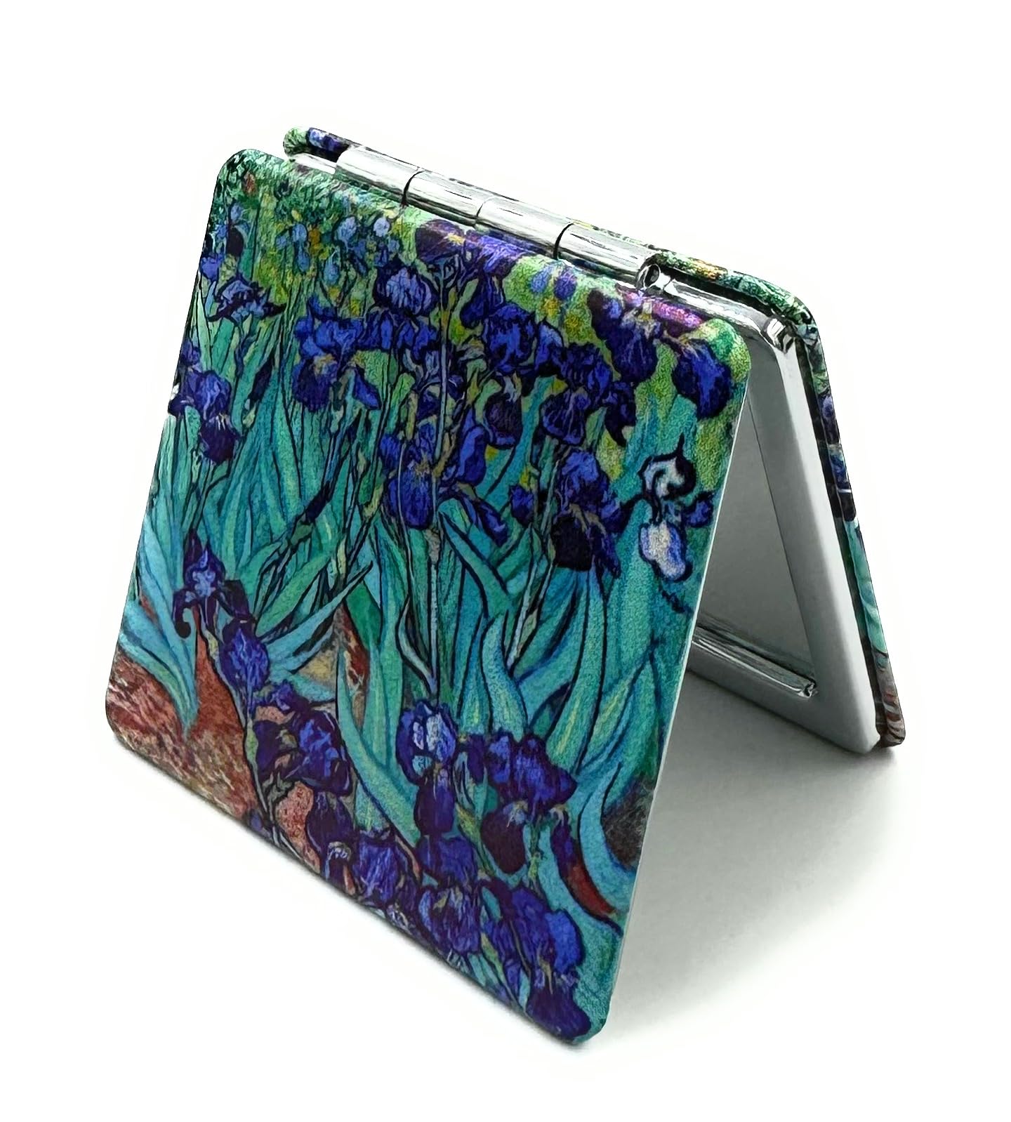 Aeisage Compact Mirror Square Irises Van Gogh Pocket Mirror For Women Small Travel Mirror Magnifying Floral Purse Mirror Compact