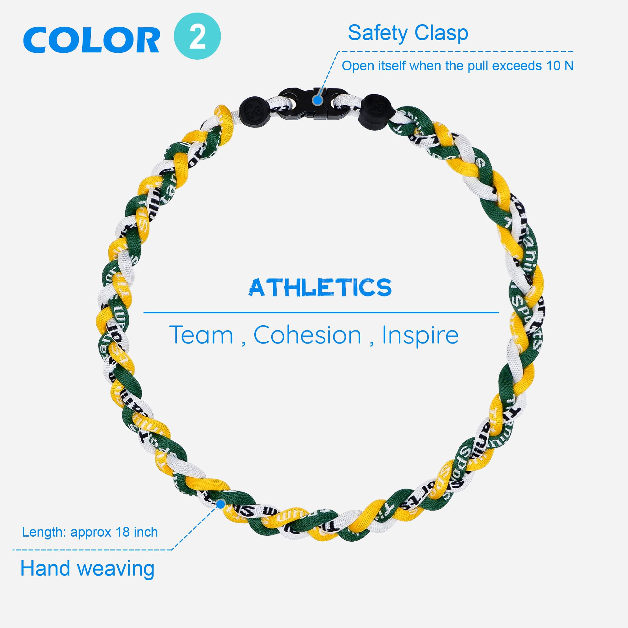 SUPBOMM 3 pcs Baseball Rope Necklaces, League Team Colors Braided Necklace, Baseball Team Gifts, Athletics