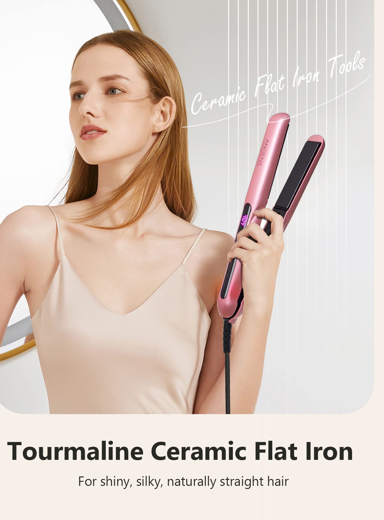 ANGENIL Argan Oil Flat Iron for Women, Hair Straightener and Curler 2 in 1, Professional Portable Ceramic Pink Hair Straightener