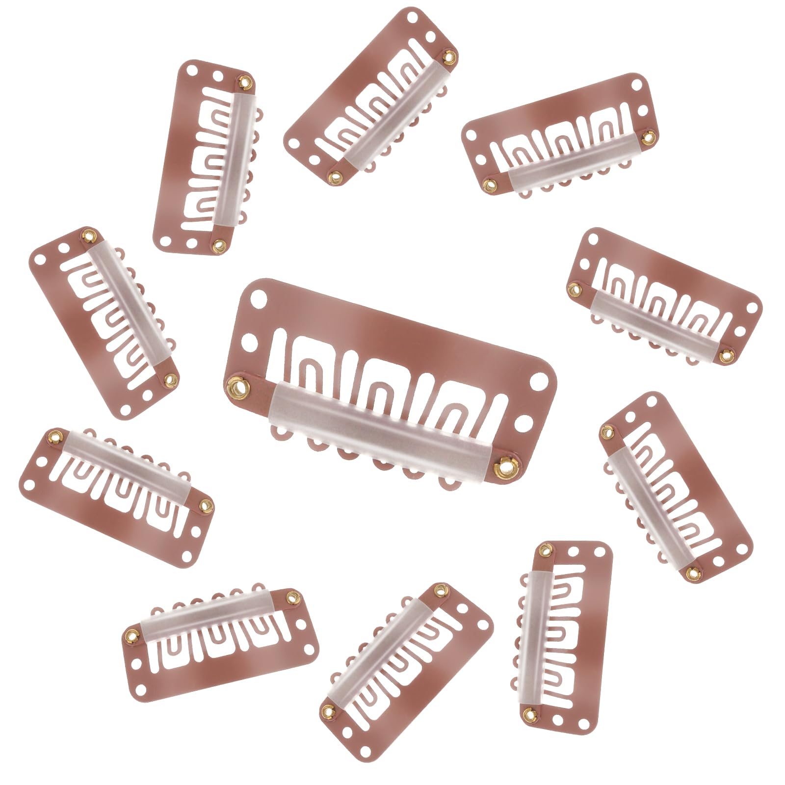 Yolev 50Pcs 6-Teeth U-Shape Metal Silicon Snap Clips For Women'S Wigs And Hair Extensions (Light Brown)