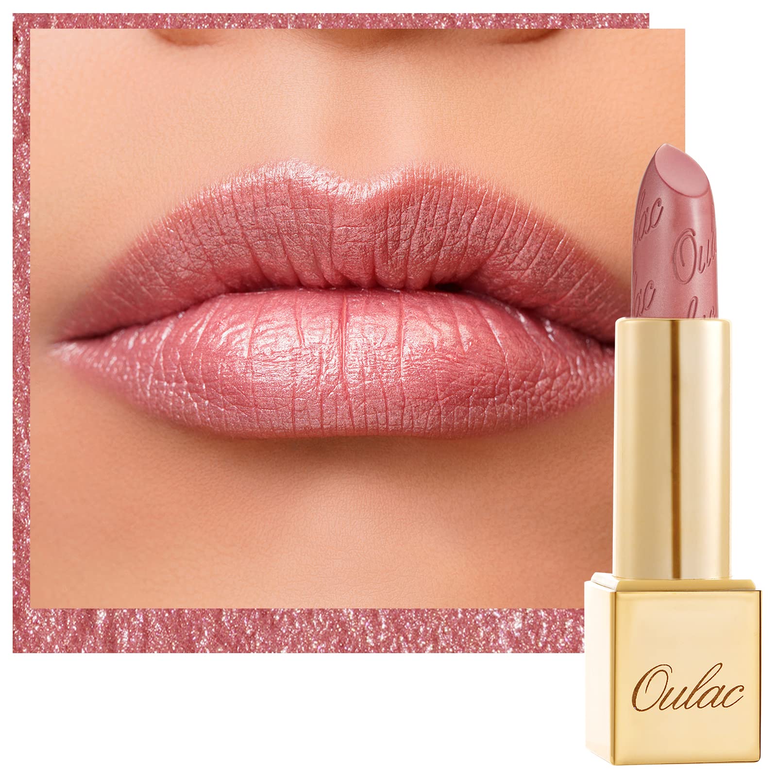 Oulac Metallic Shine Baby Pink Lipstick for Women, High Impact Lipcolor Moisturizing Creamy Formula No Grainy Feeling, Vegan & C