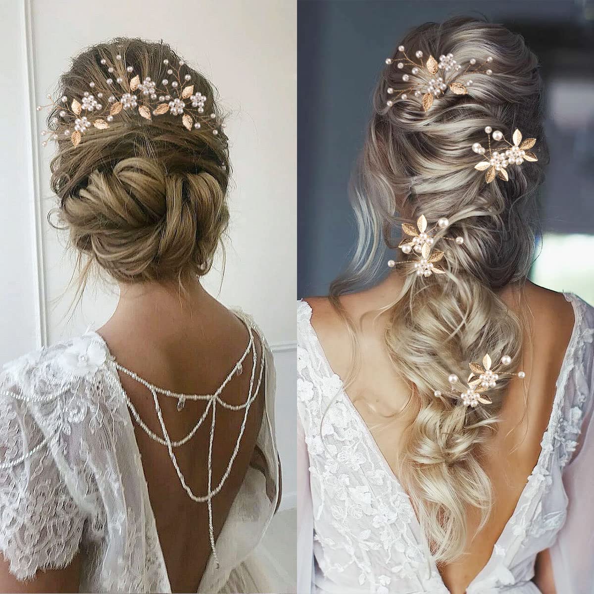Boyivi 7 Pieces Wedding Hair Pins Gold Leaf, Elegant Flower Hair Accessories For Brides Bridesmaids Girls Pearl Alloy Material H