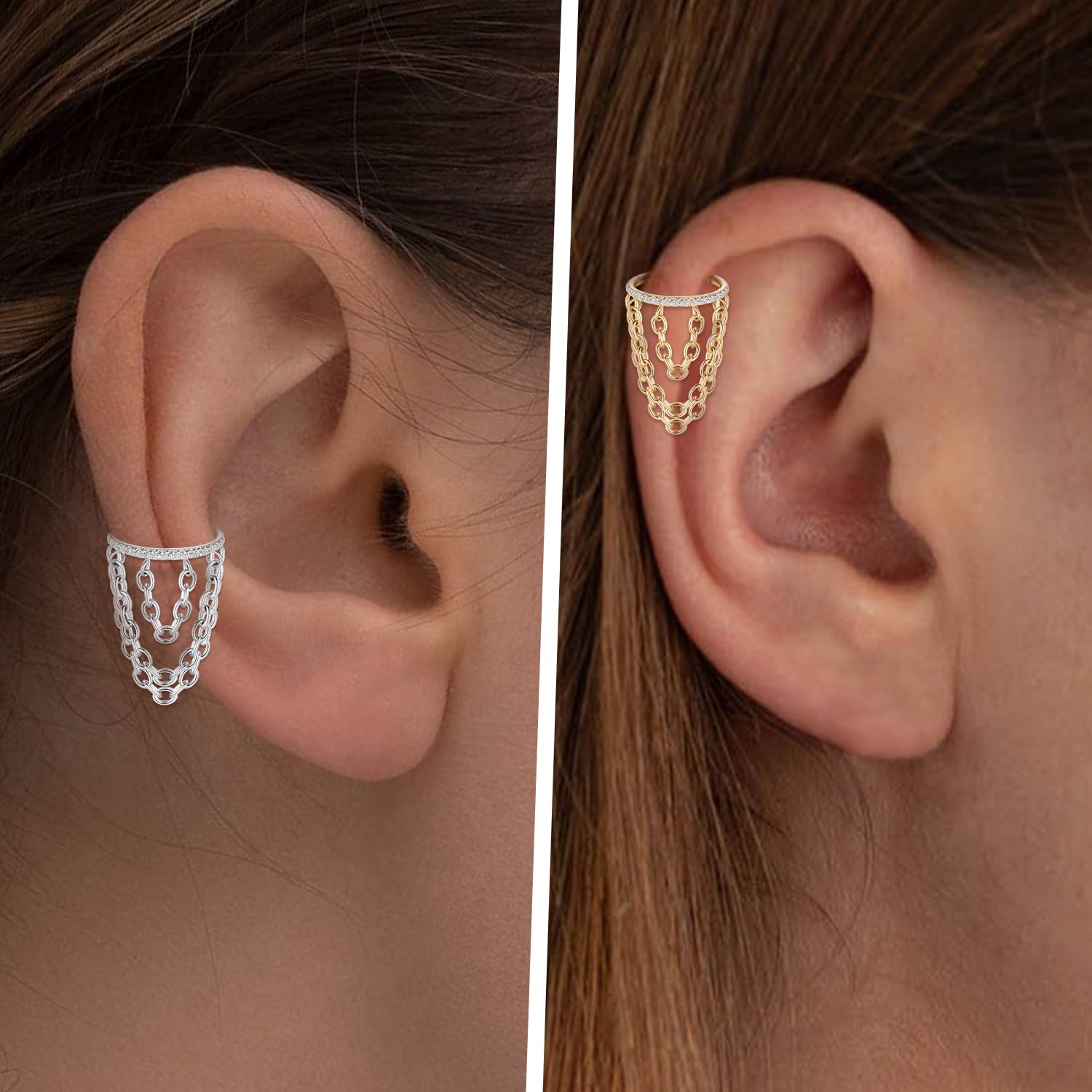 FUNLMO Conch Helix Piercing Jewelry Dangle Cartilage Helix Conch Earring with Chain Cartilage Helix Conch Hoop Earring Surgical