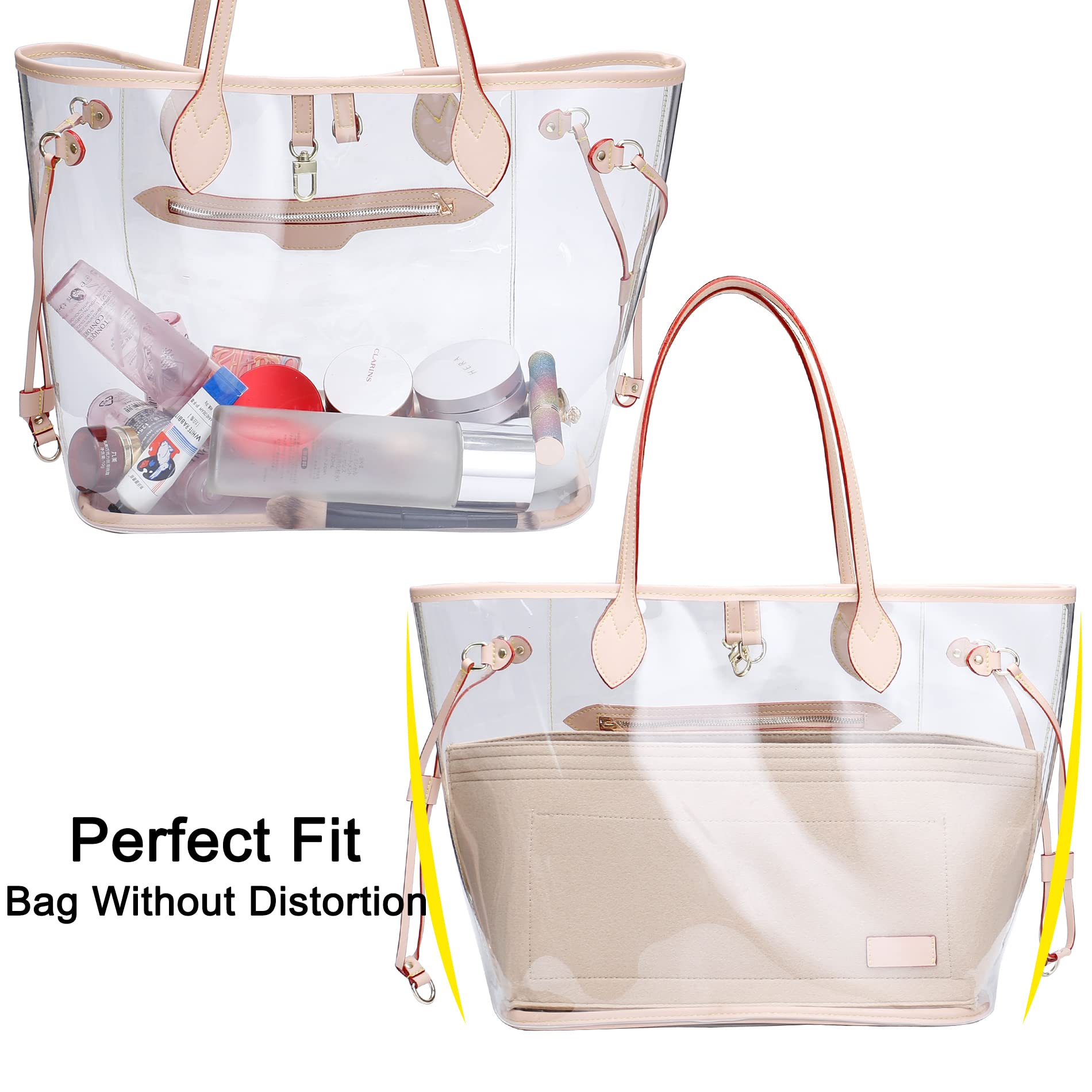 Doxo Purse Organizer Insert for Handbags & Base Shaper 2pc Set,Felt Organizer Insert Large Tote,Bag Organizer with Zipper 3 Size