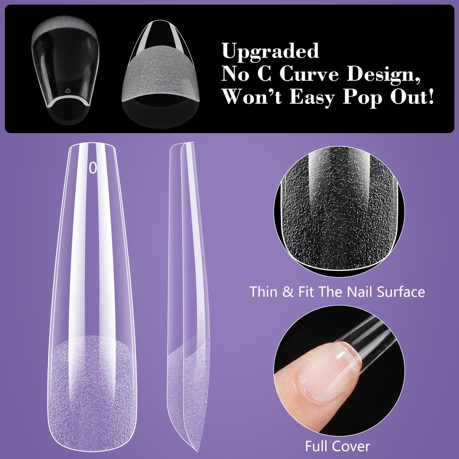Clear Coffin Nail Tips, Gel Nail Tips For Acrylic Nails Professional,240Pcs Xl Nail Tips Half Matte Full Cover Ballerina Press O