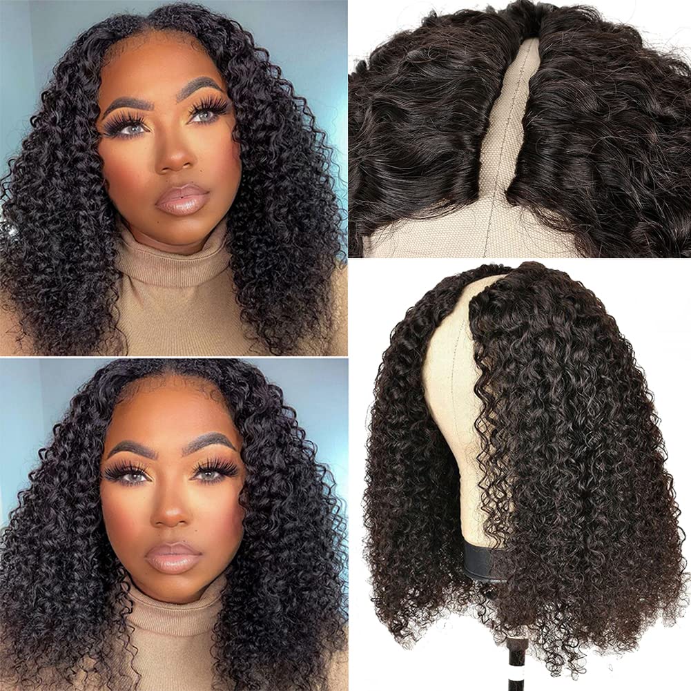 4Girl4Ever V Part Wig Human Hair Kinky Curly Upgrade U Part Human Hair Wig For Black Women Minimal Leave Out Vpart Wig No Glue H