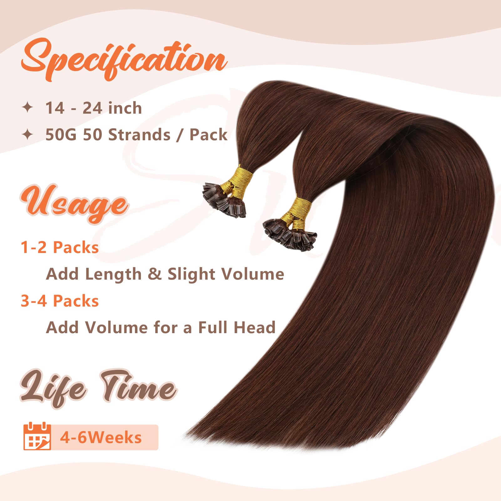 Sunny U Tip Hair Extensions Auburn Keratin U Tip Hair Extensions Human Hair Auburn Brown 18Inch Hot Fusion Utip Hair Extensions