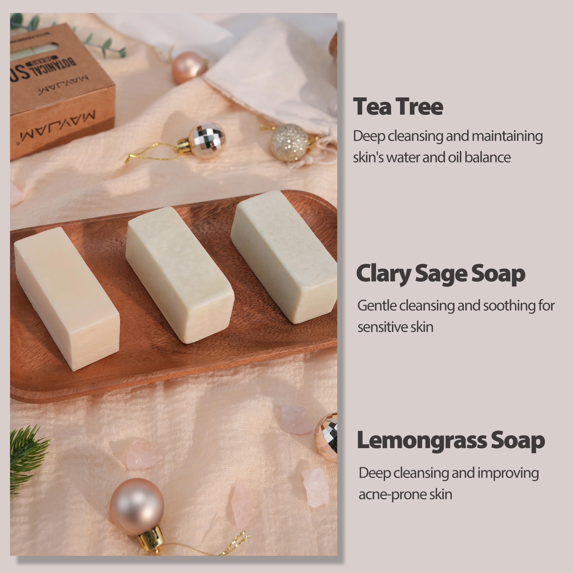 Natural Soaps Made With Premium Essential Oils, Body Soap Bars Variety Soap Pack, Tea Tree Scented Cleaning Soap 3 Bars, Pure Pl