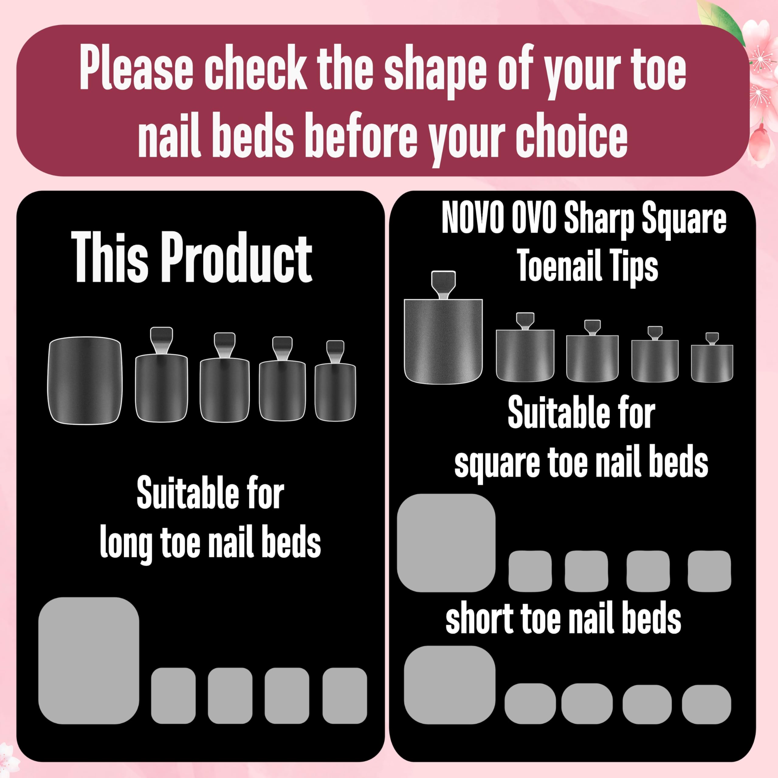 NOVO OVO Long Square Toe Nail Tips Press on Full Cover, Extra Wide Clear Toenails Kit, Pre-shaped Double MatteToenails For Women
