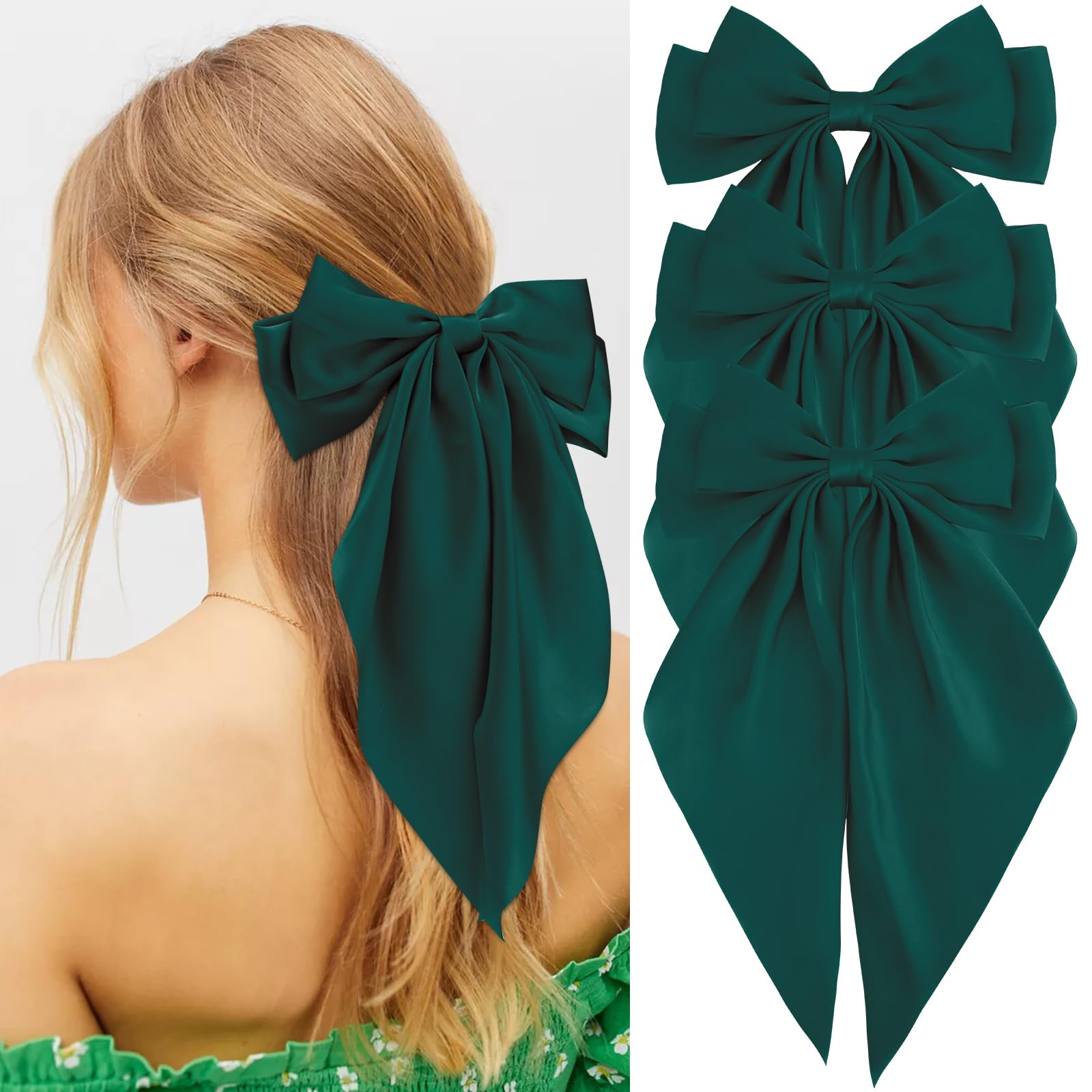 Canitor Dark Green Hair Bows for Women Hair Accessories for Christmas Halloween St. Patrick 's Outfit Dress Shirts Barrettes Cli