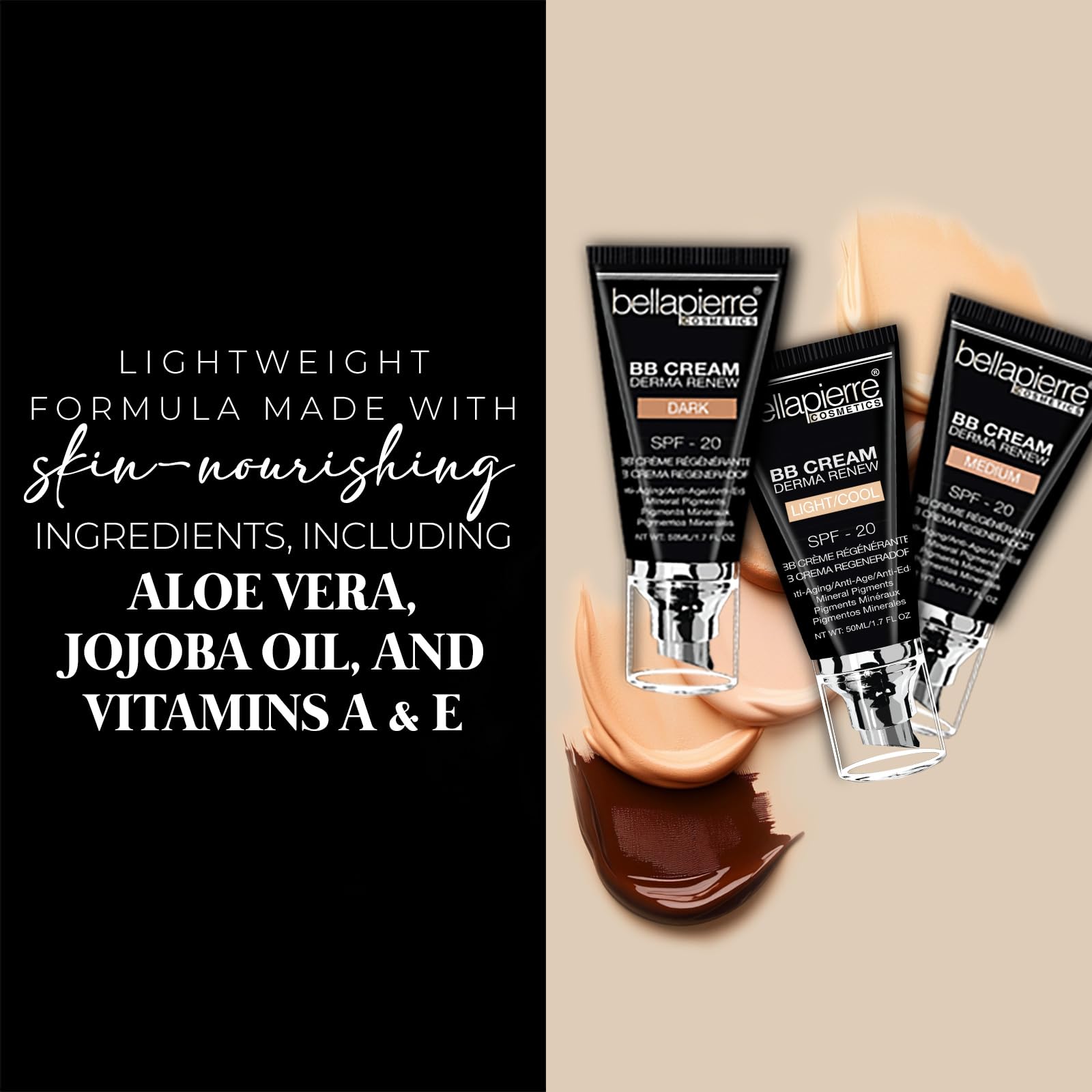 Bellapierre BB Cream SPF 20 - Mineral Sunscreen & Liquid Foundation, Lightweight Face Moisturizer with Buildable Coverage, Matte