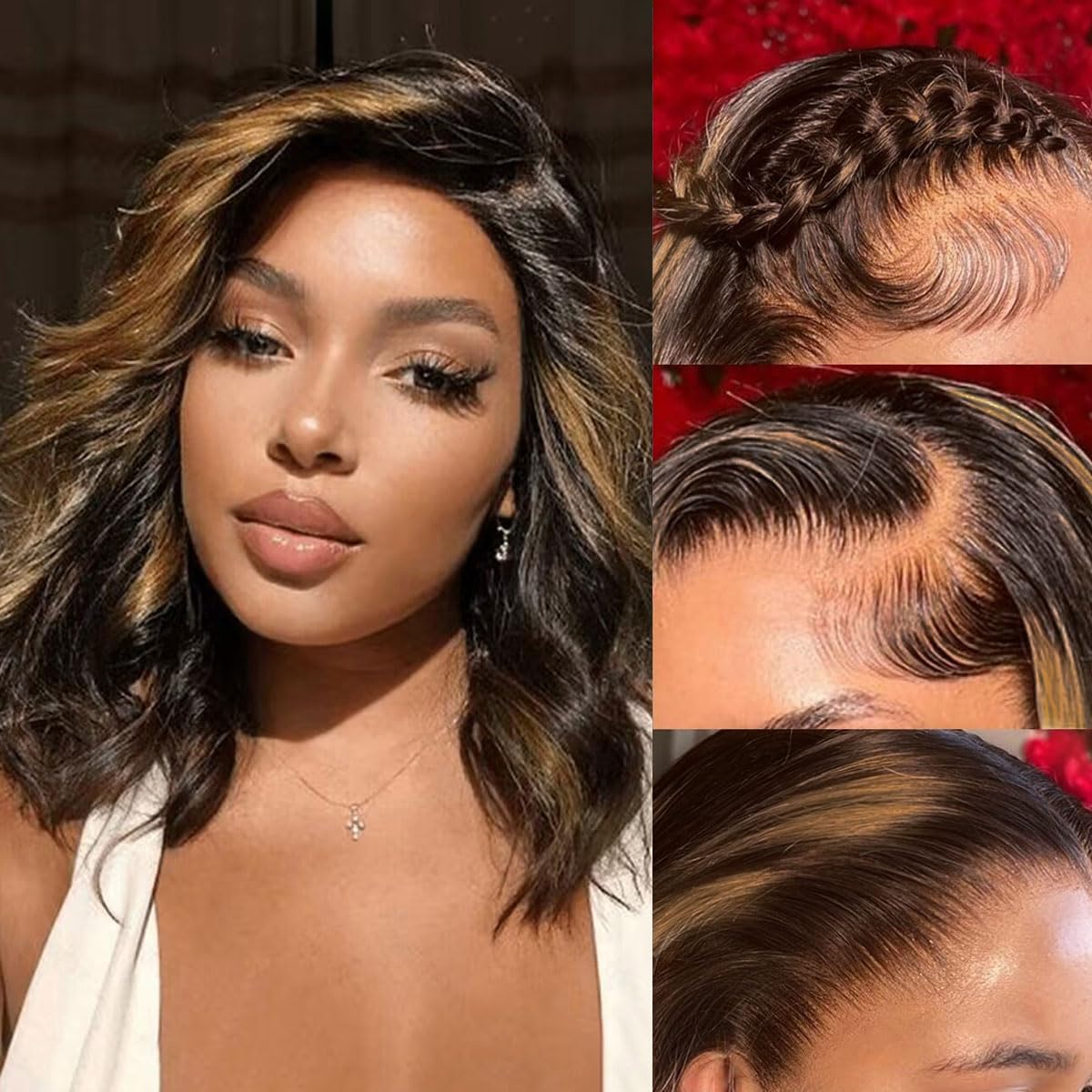 Recool Loose Body Bob Wig Highlight Ombre Short Body Wave Human Hair Wig For Black Women 5X6 Hd Glueless Lace Front Wigs Pre Plu