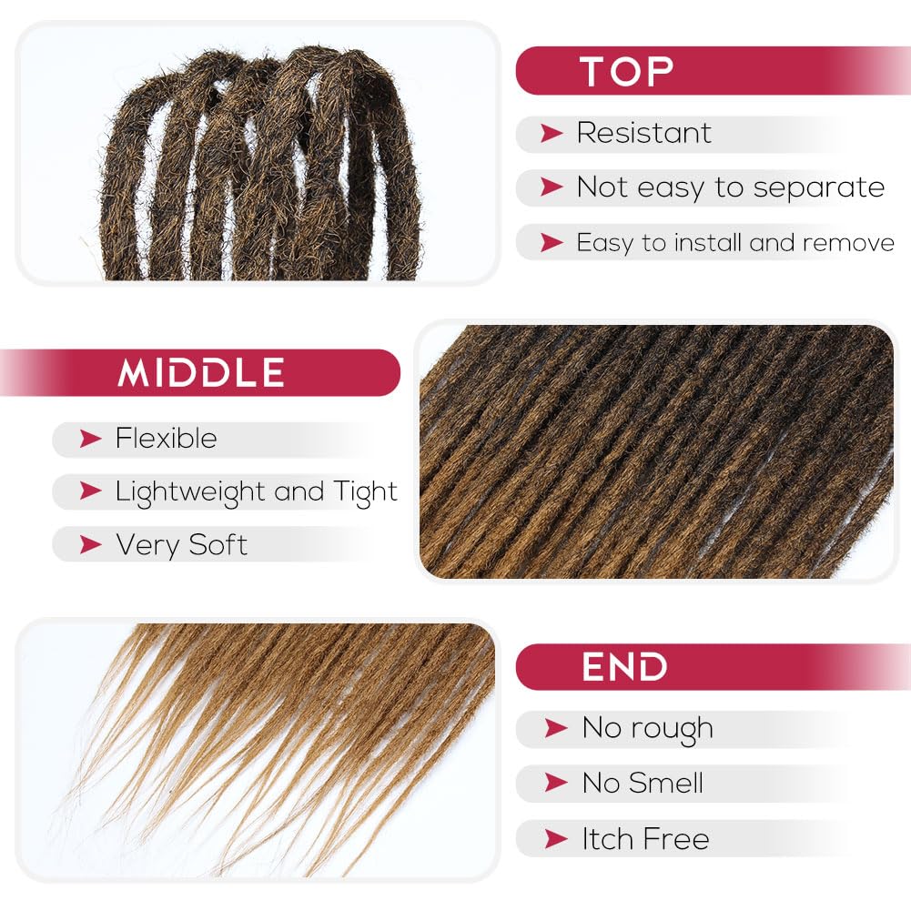 Kraler 24 Inch Double Ended Dreadlock Extensions, 20 Strands Ombre Synthetic De Dreads Extensions, Thin 0.6Cm Width Reggae Hippi