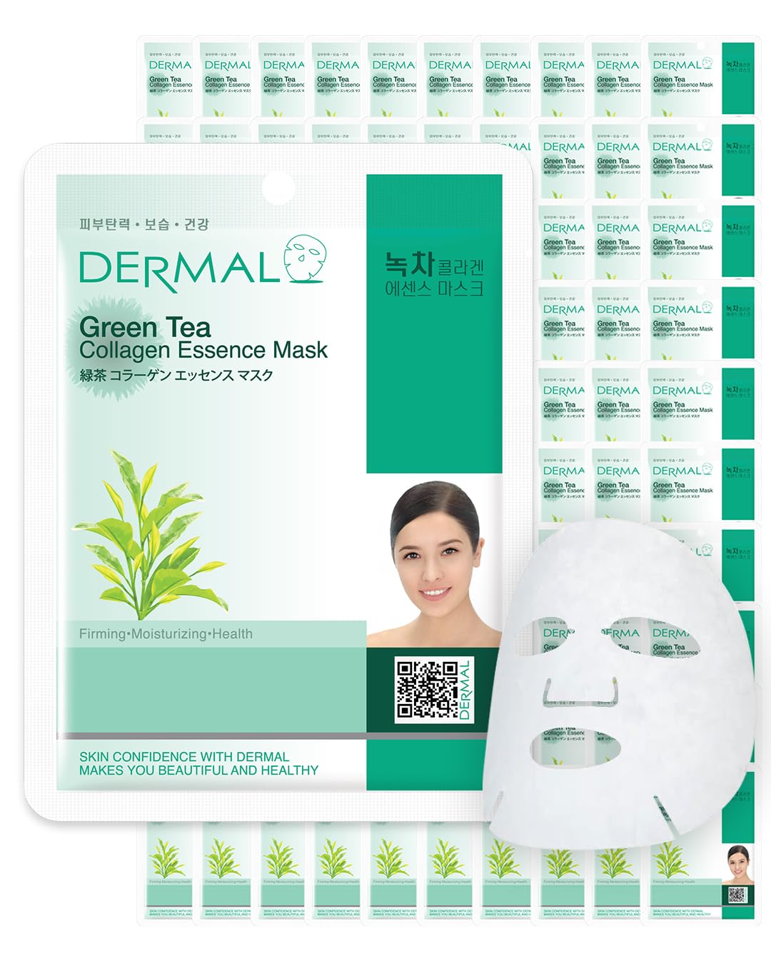 Dermal Green Tea Collagen Essence Facial Mask Sheet 23G Pack Of 100 - Hydrating And Soothing For Sensitive Oily Skin, Revitalize
