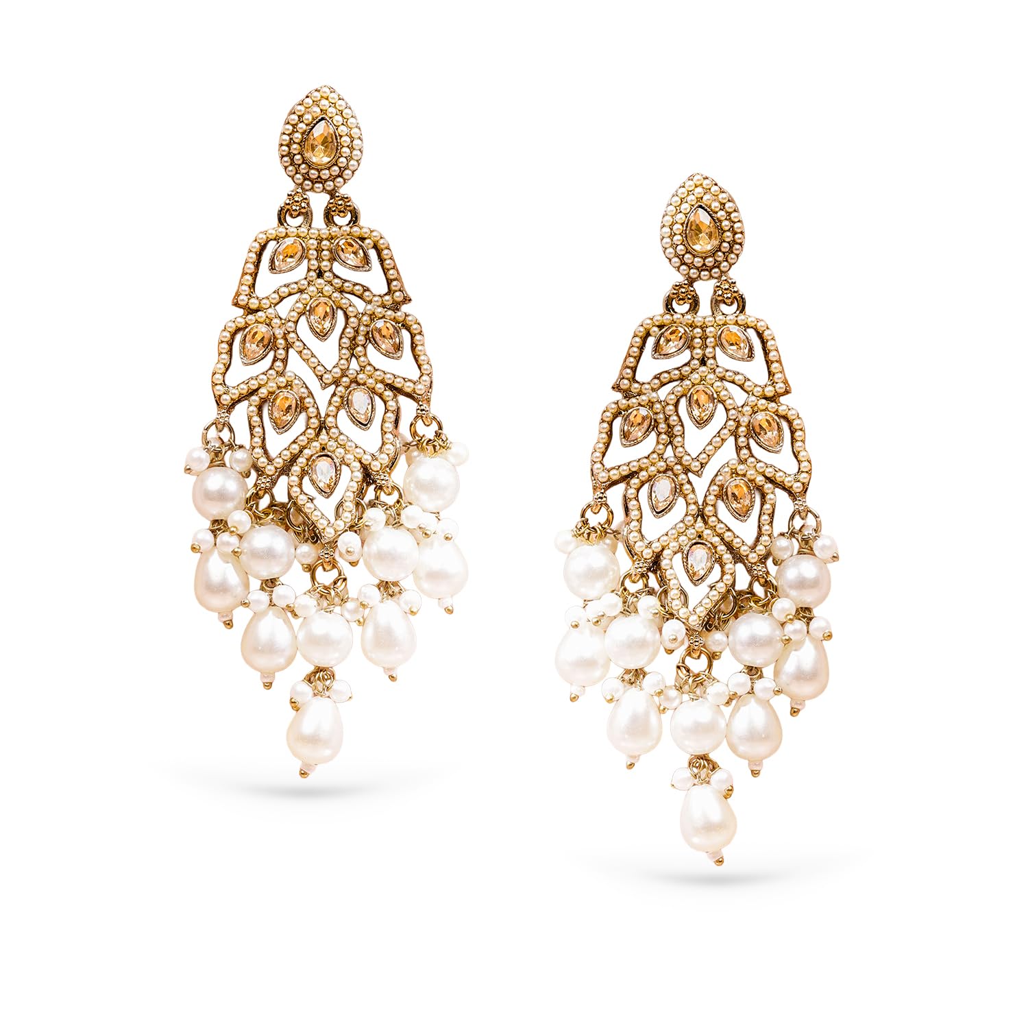 Rubans Gold Plated Kundan Pink Crystal Beaded Chandelier Earrings Statement Ethnic Fashion Jewellery For Women & Girls