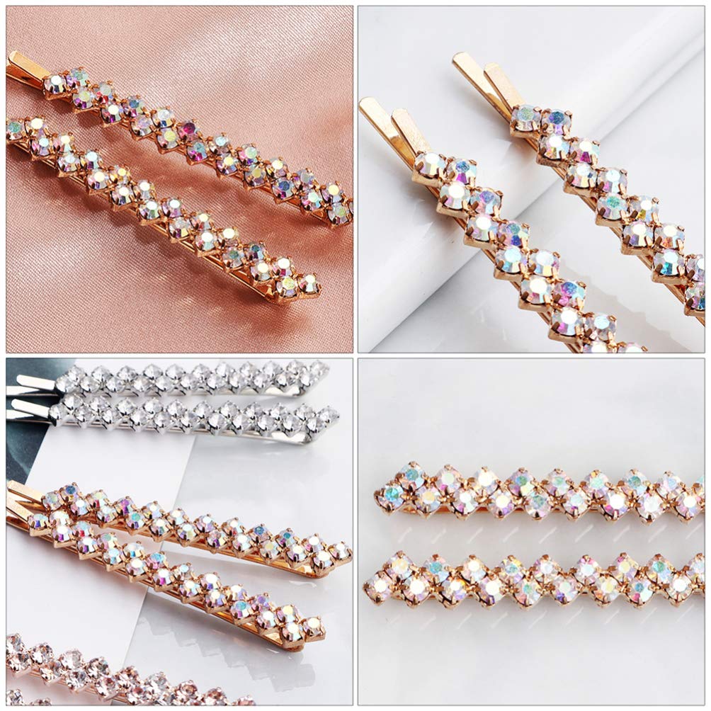Uonlytech Crystal Rhinestone Hair Clips and Bobby Pins - Alloy Bling Silver Rhinestones Hair Clamps and Small Clips for Women