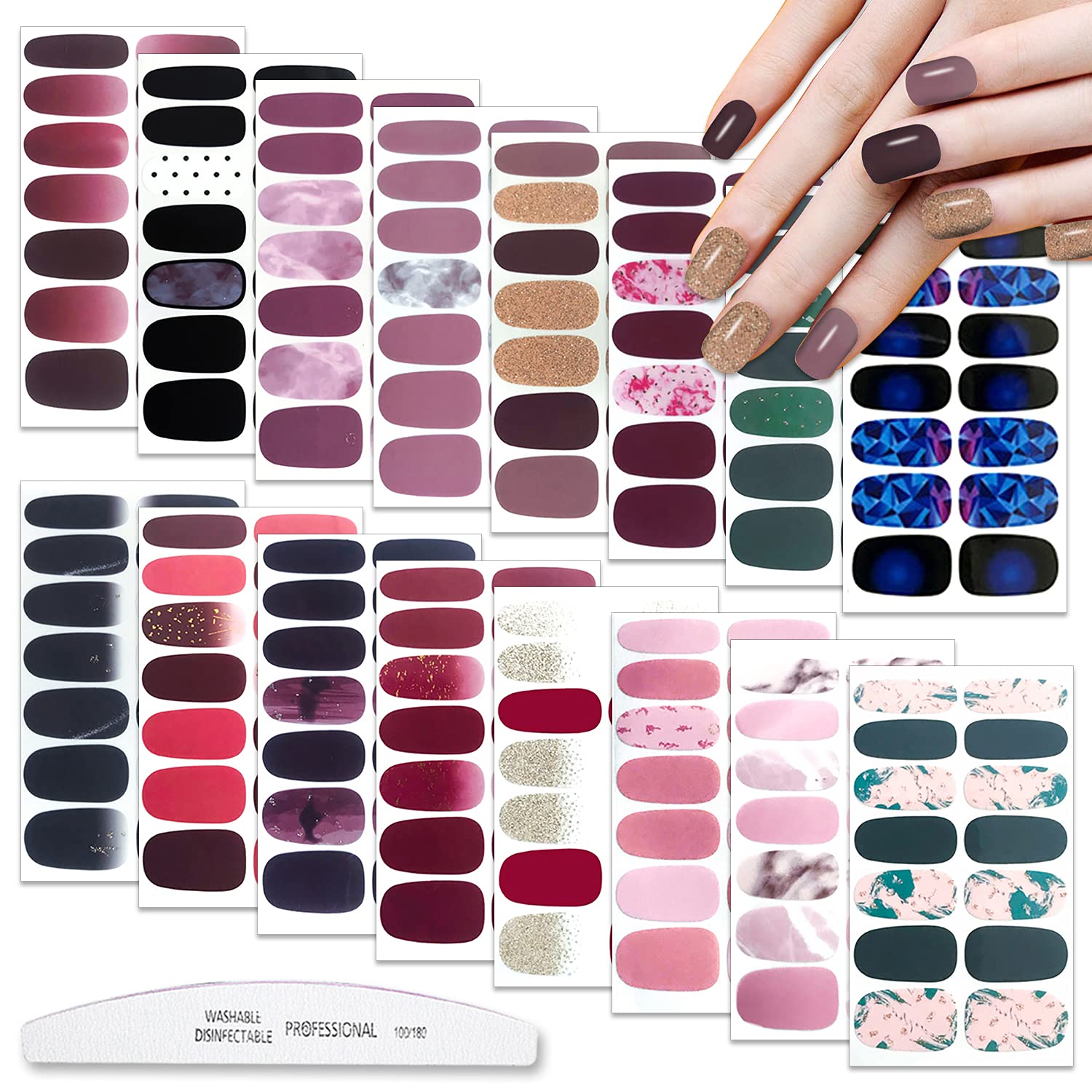 WOKOTO 16 Sheets Gradient Nail Polish Strips Stickers for Women Nail Wraps Stickers for Nails Press On Nail Polish Wraps Marble 