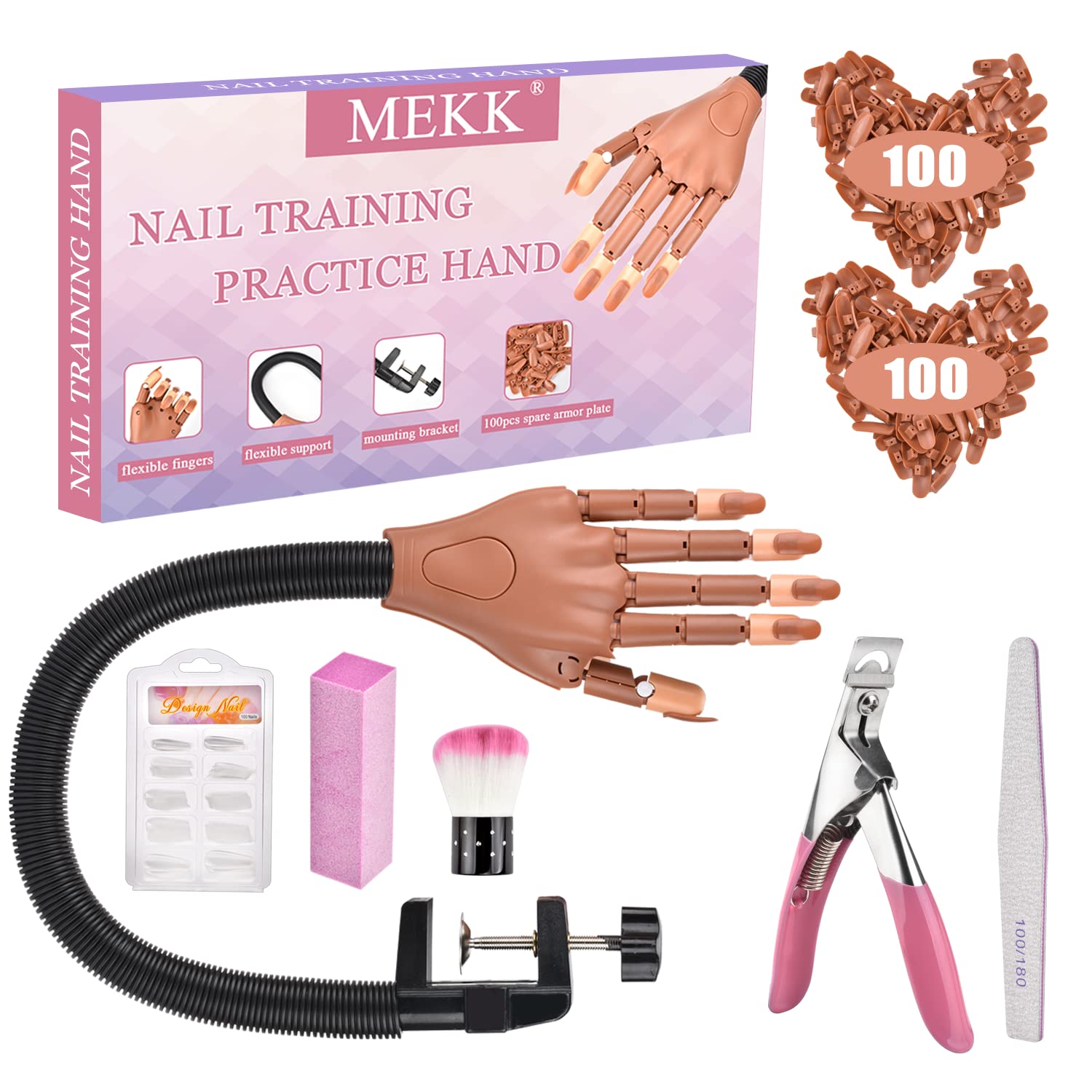 MEKK Practice Hand for Acrylic Nails Flexible Nail Practice Hand Never Fall off Nail Trainning Hand Kits Nail Tech Must Haves wi
