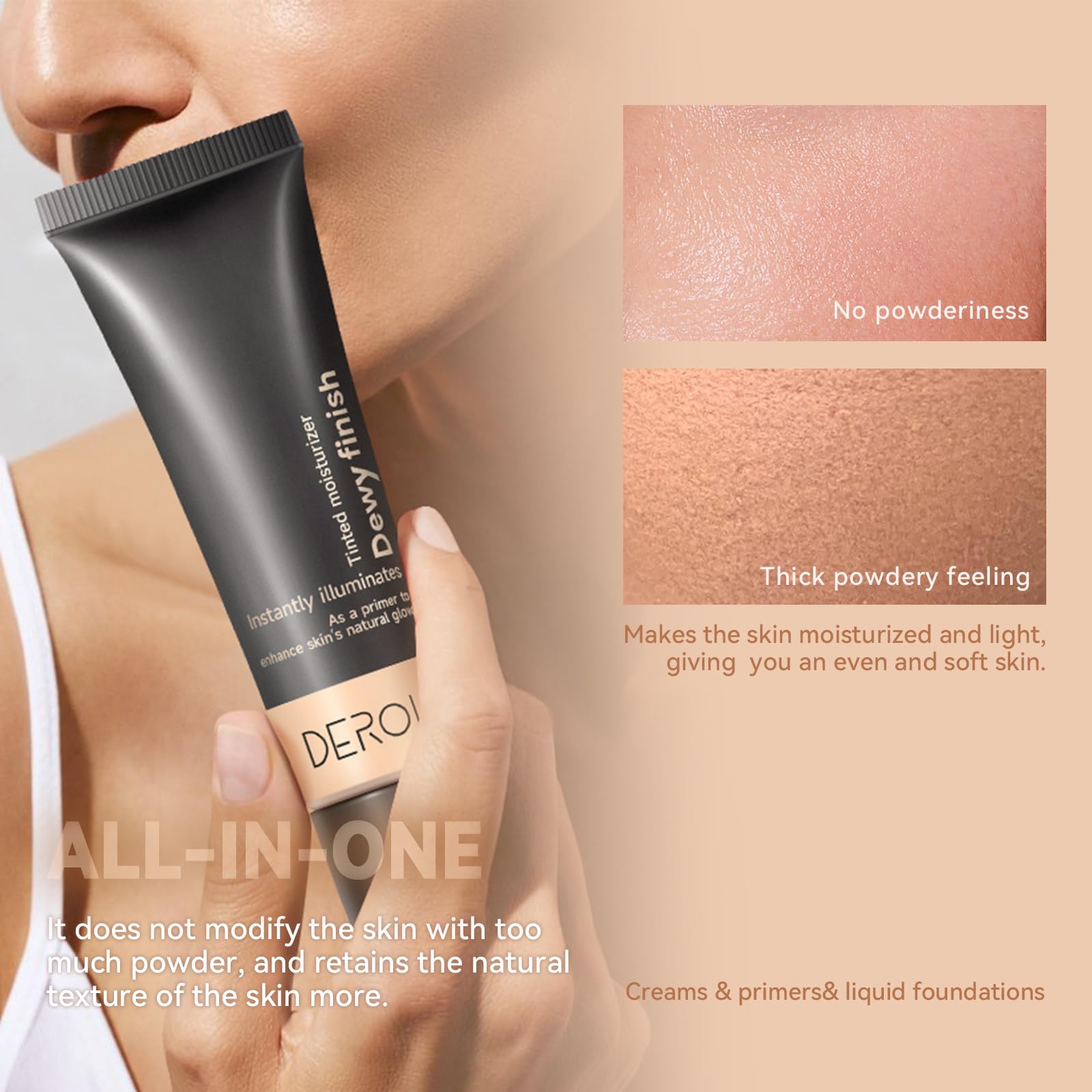 Matte Tinted Moisturizer Foundation Primer - 2-IN-1 Hydrating Tinted Cream - Dewy Finish Cream Foundation and Lightweight Face P