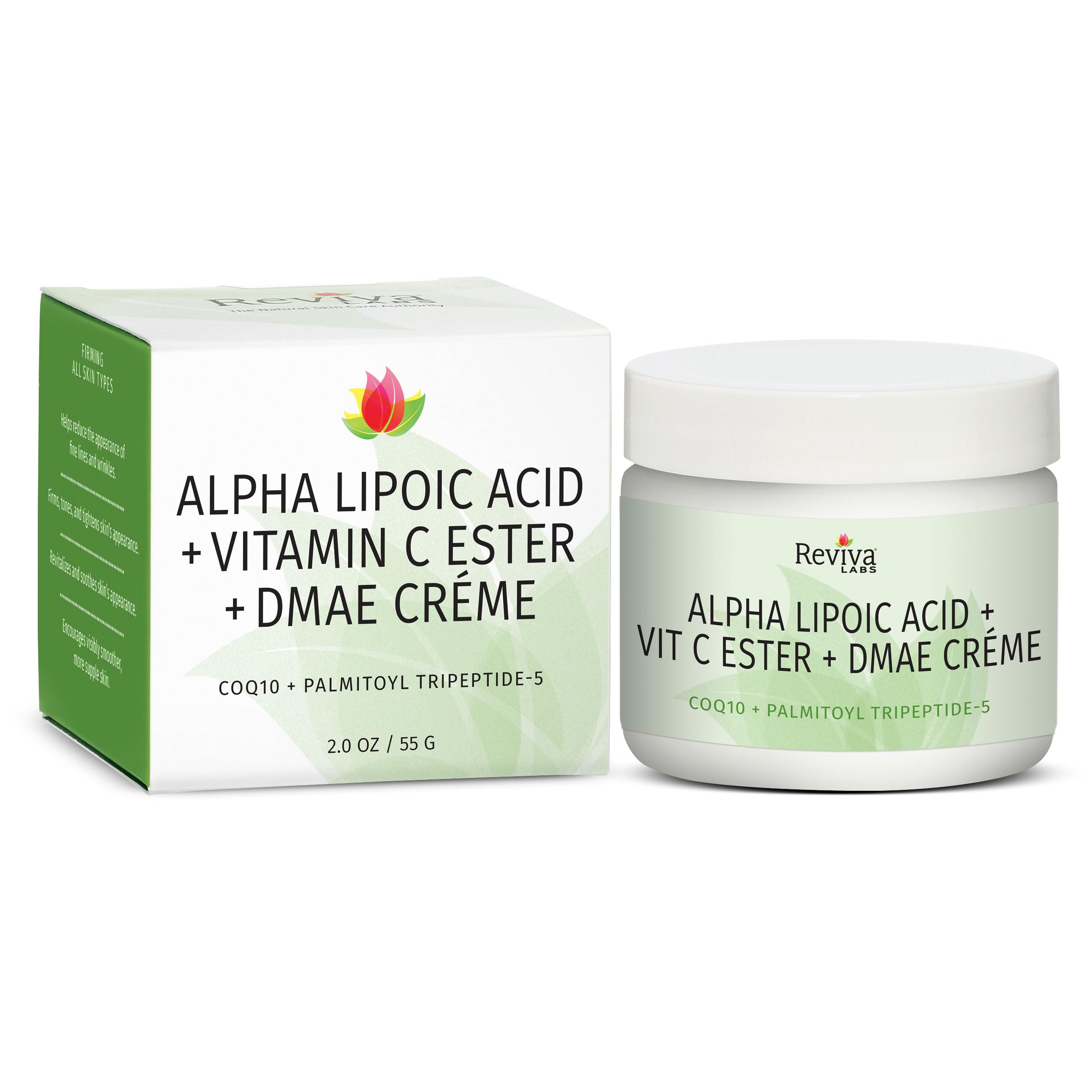 Reviva Labs DMAE Cream with Alpha Lipoic Acid, Vitamin C Ester - DMAE Lift and Firm Cream for Neck and Face - Skin Firming and M