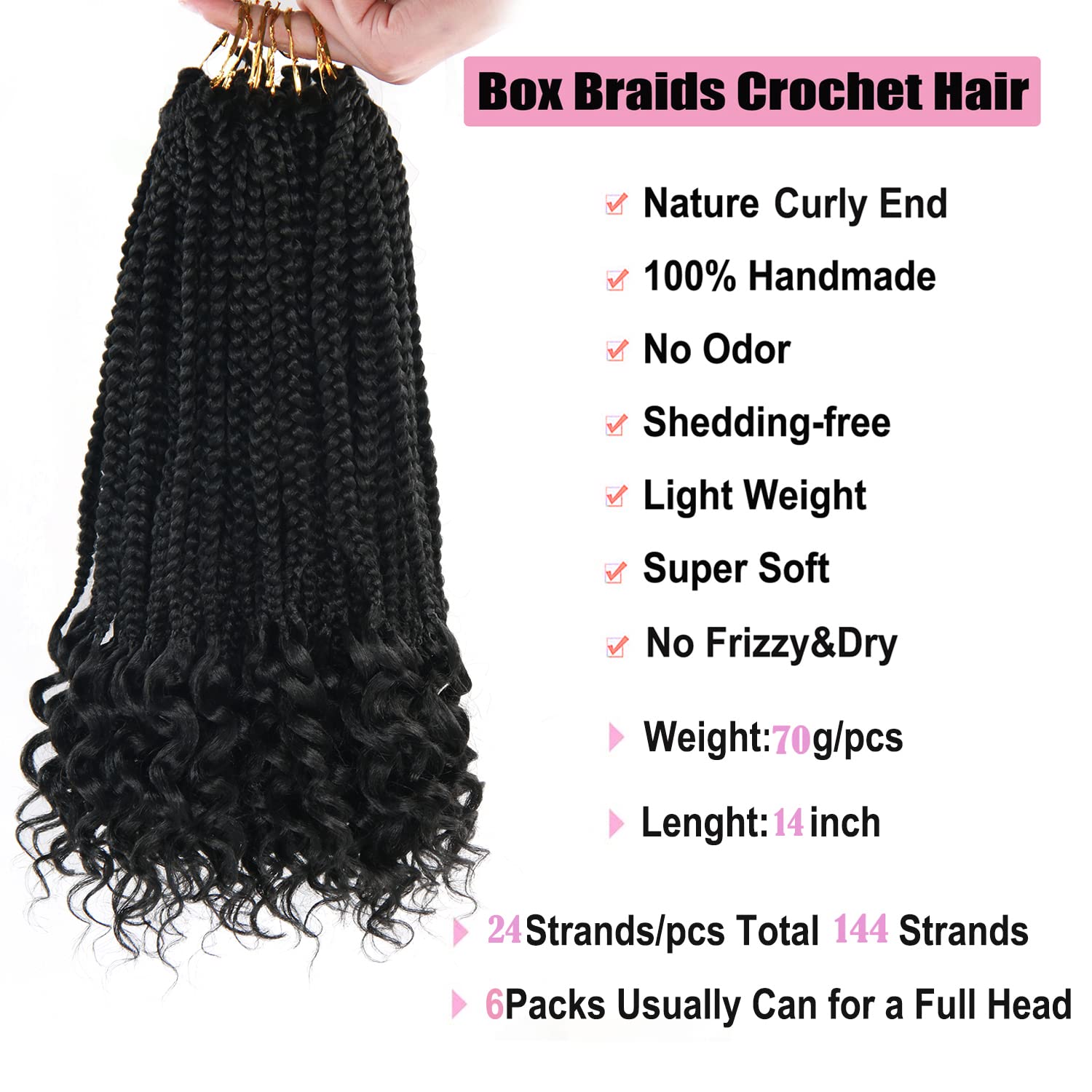 Crochet Box Braids Crochet Hair 14Inch Crochet Box Braids Hair Black Box Braids Hair With Curly Ends Crochet Braids Hair For Bla