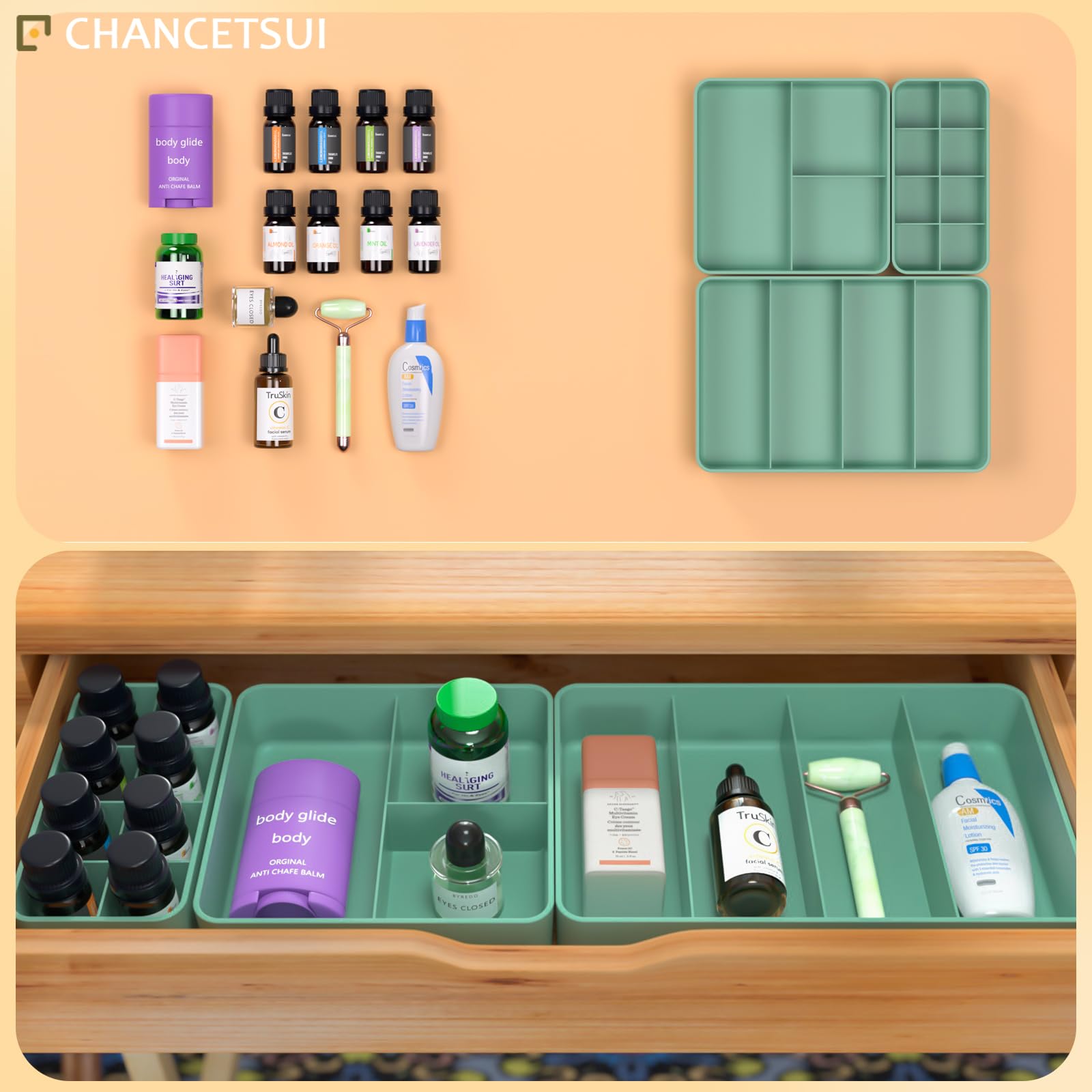 3 Pack Drawer Organizer For Holder Brushes, Lipstick, Lotions, Nail Polish Stackable Dividers, Small Vanity, Cosmetic Display Ca