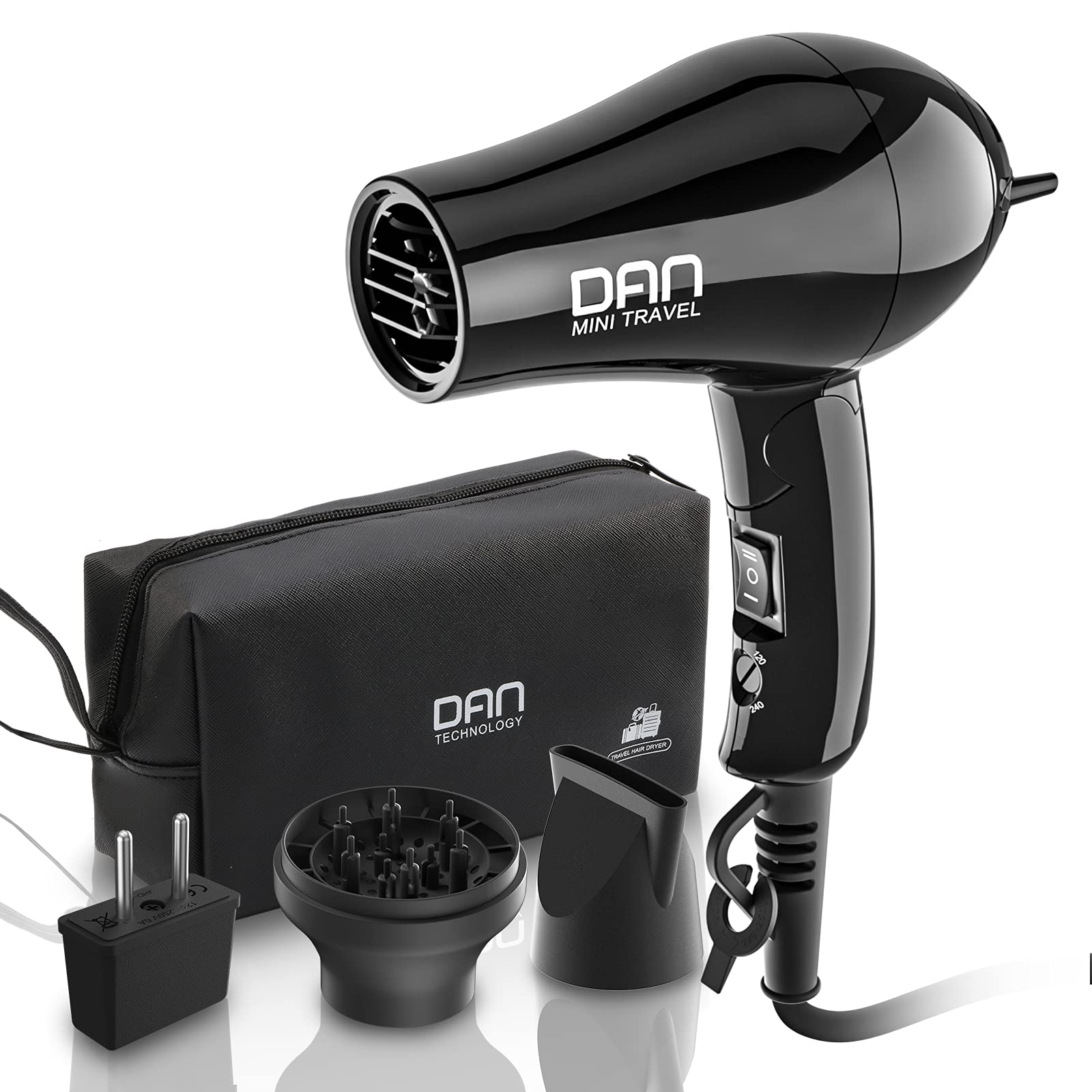 Dan Technology Travel Hair Dryer,Compact Hair Dryer,Portable Mini Blow Dryer With Concentrator&Diffuser,European Hair Dryer With