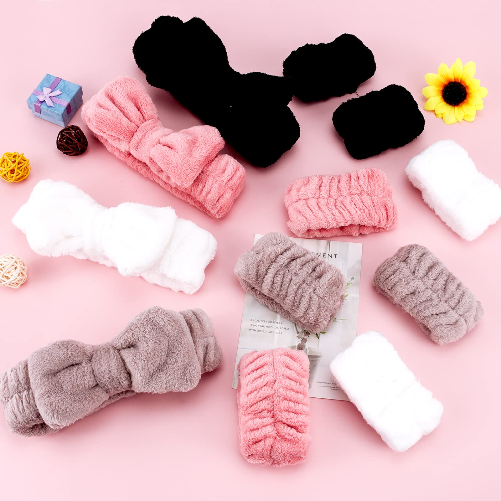 Tihebax 12Pcs Spa Headband And Wrist Towels For Face Washing Set, Cute Soft Microfiber Makeup Headband For Women Girls, Highly A