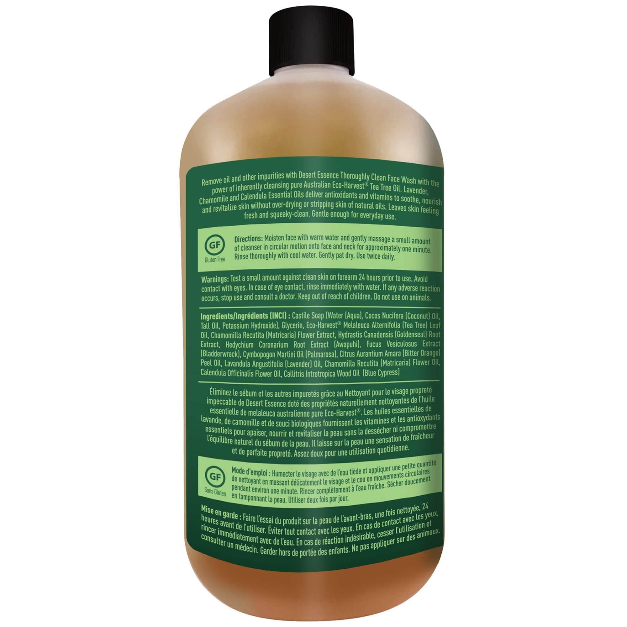 Desert Essence Thoroughly Clean Face Wash - Original - 32 Fl Oz - Tea Tree Oil - For Soft Radiant Skin - Gentle Cleanser - Extra
