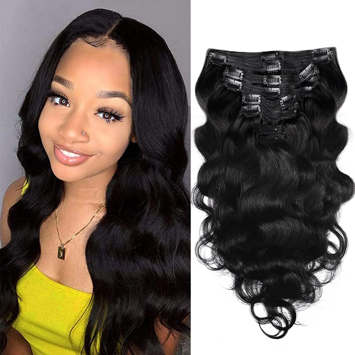 Body Wave Brazilian Clip in Hair Extensions Human Hair 8Pcs Remy Hair Extensions Clip ins for Black Women with 18Clips 120g (18i