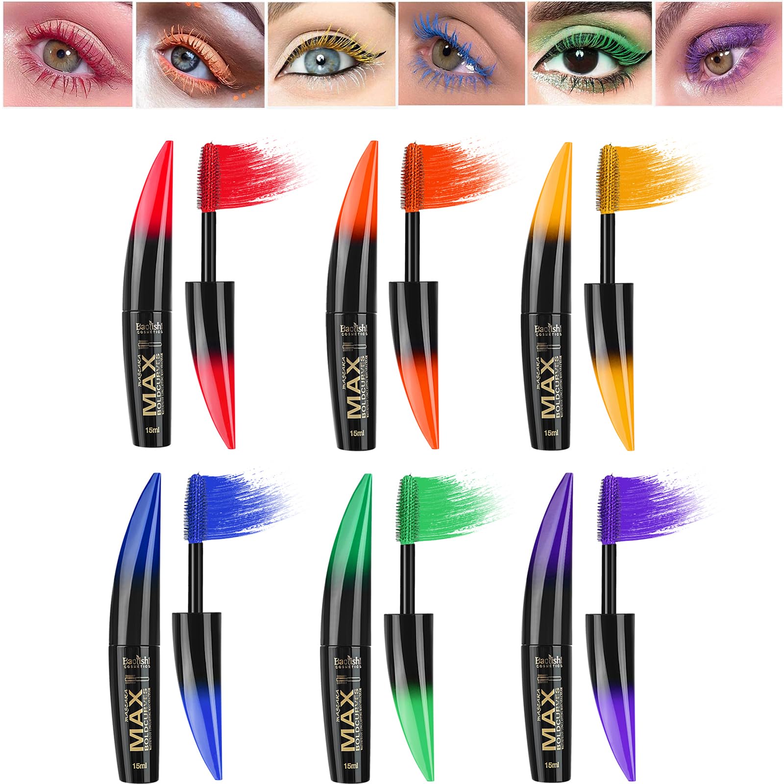 Colored Mascara Sets, 6 Colors Waterproof Colorful Mascara Gift Set, Red Pink Purple Blue White Black Colorful Mascara Charming