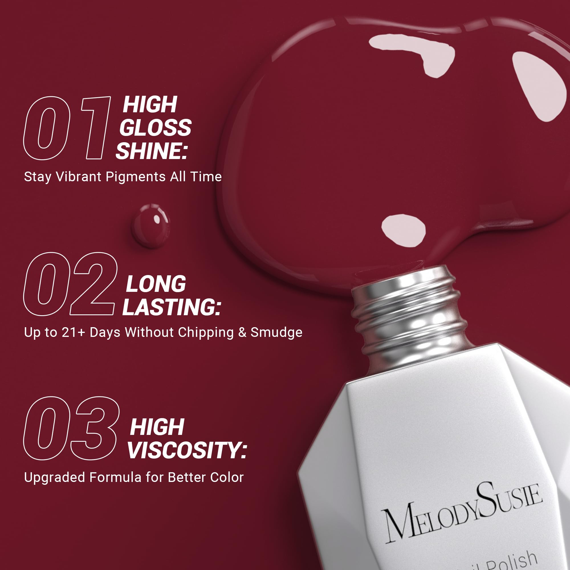 Melodysusie Thick Red Gel Nail Polish,0.5Fl Oz Burgundy Red Gel Polish Autumn Winter Color 1673, Soak Off Uv Led Nail Lamp Dark