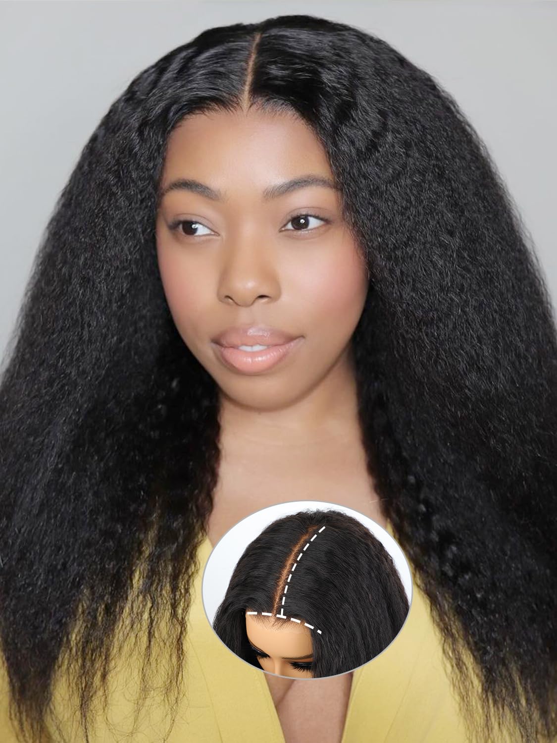 Domiso Max Part 10x7 M-Cap Kinky Straight Glueless Wigs Human Hair Pre Plucked Pre Cut Wear and Go Glueless Wig HD Lace Front Wi