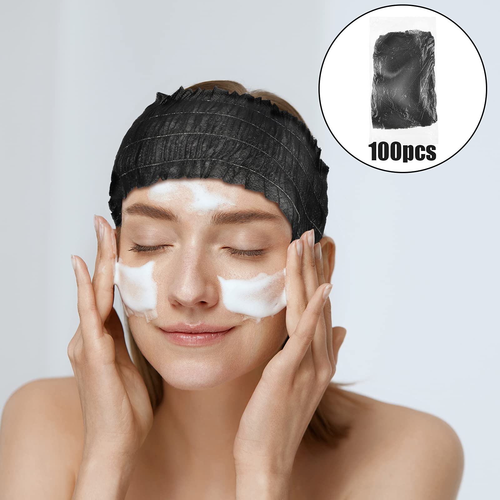 100 Pieces Disposable Headbands Soft Non Woven Facial Spa Headbands Cloth Stretch Skin Care Hair Band Salon Makeup Sauna Supplie