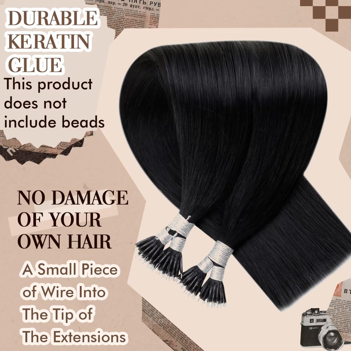 Hetto Nano Bead Hair Extensions Human Hair Nano Tip Extensions Real Human Hair #1 Jet Black Nano Ring Hair Extensions Natural In