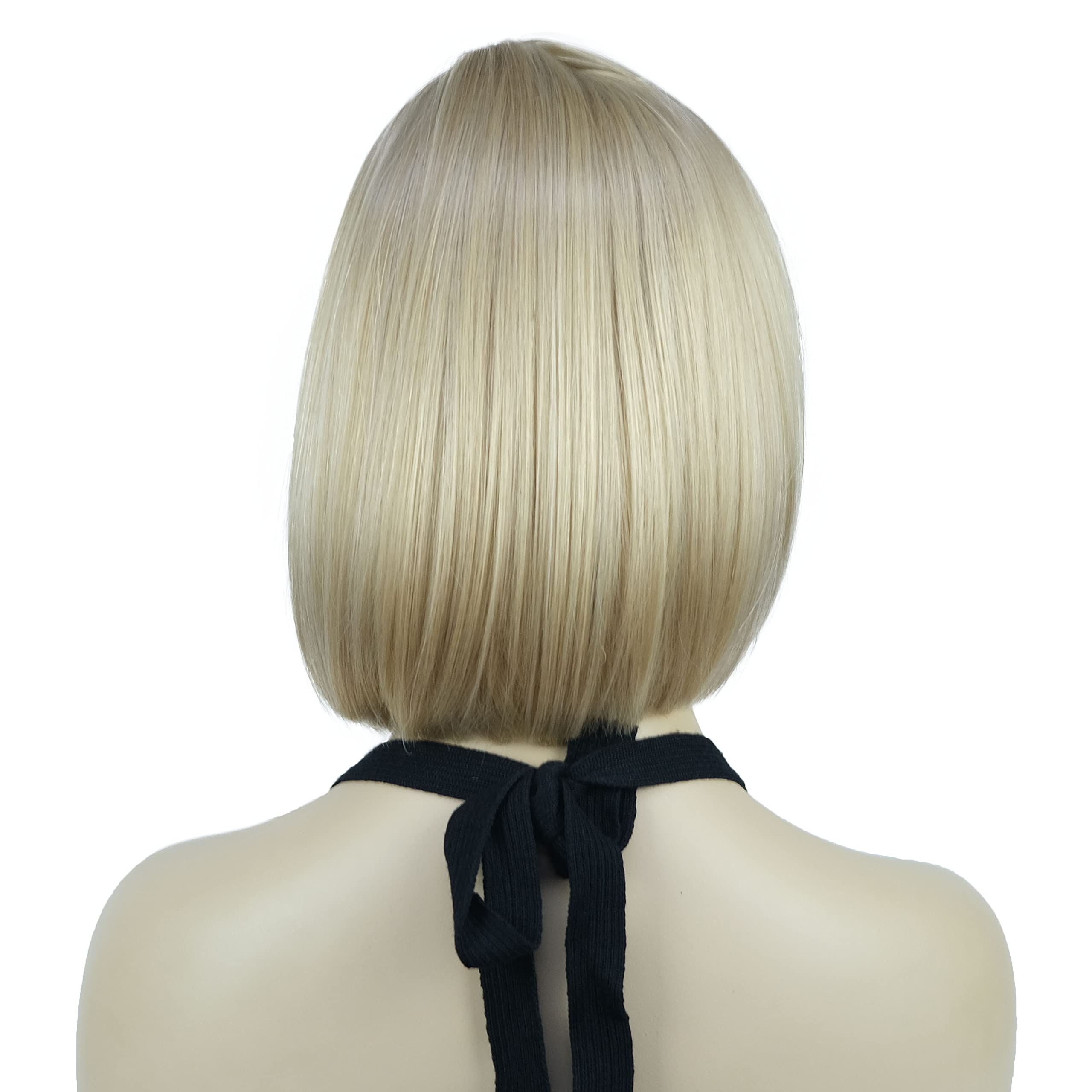 Lydell 8'' Straight Short Wigs Bob Hair With Bangs Cute Central Dot Top Heat Resistant Synthetic Wigs (26 Bright Golden Blonde)