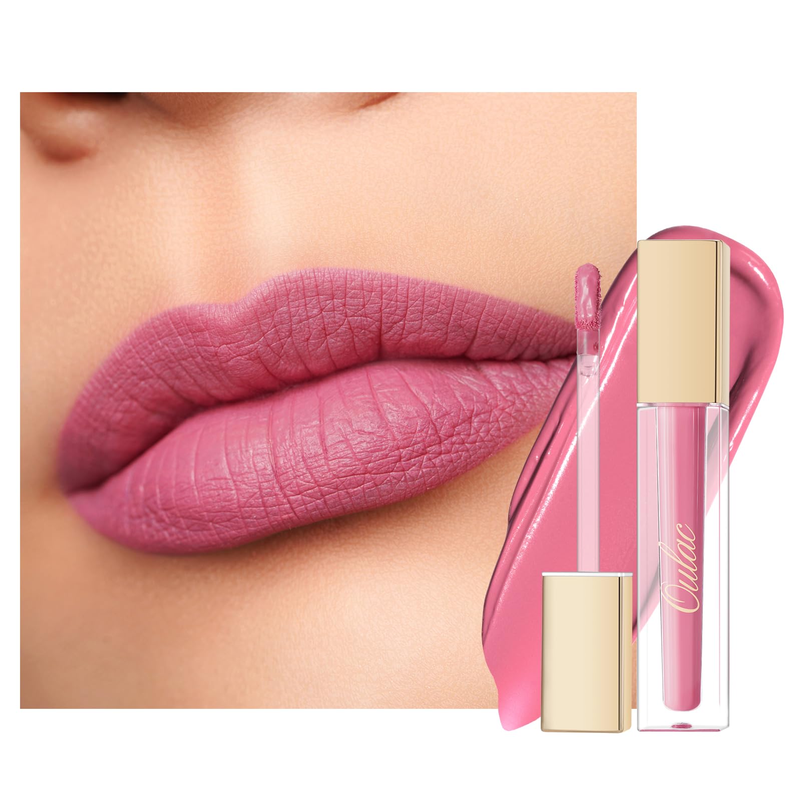 Oulac Matte Liquid Pink Lipstick For Women, Baby Pink Long Lasting High Impact Lip Color, Waterproof, Creamy Formula Lip Stick W