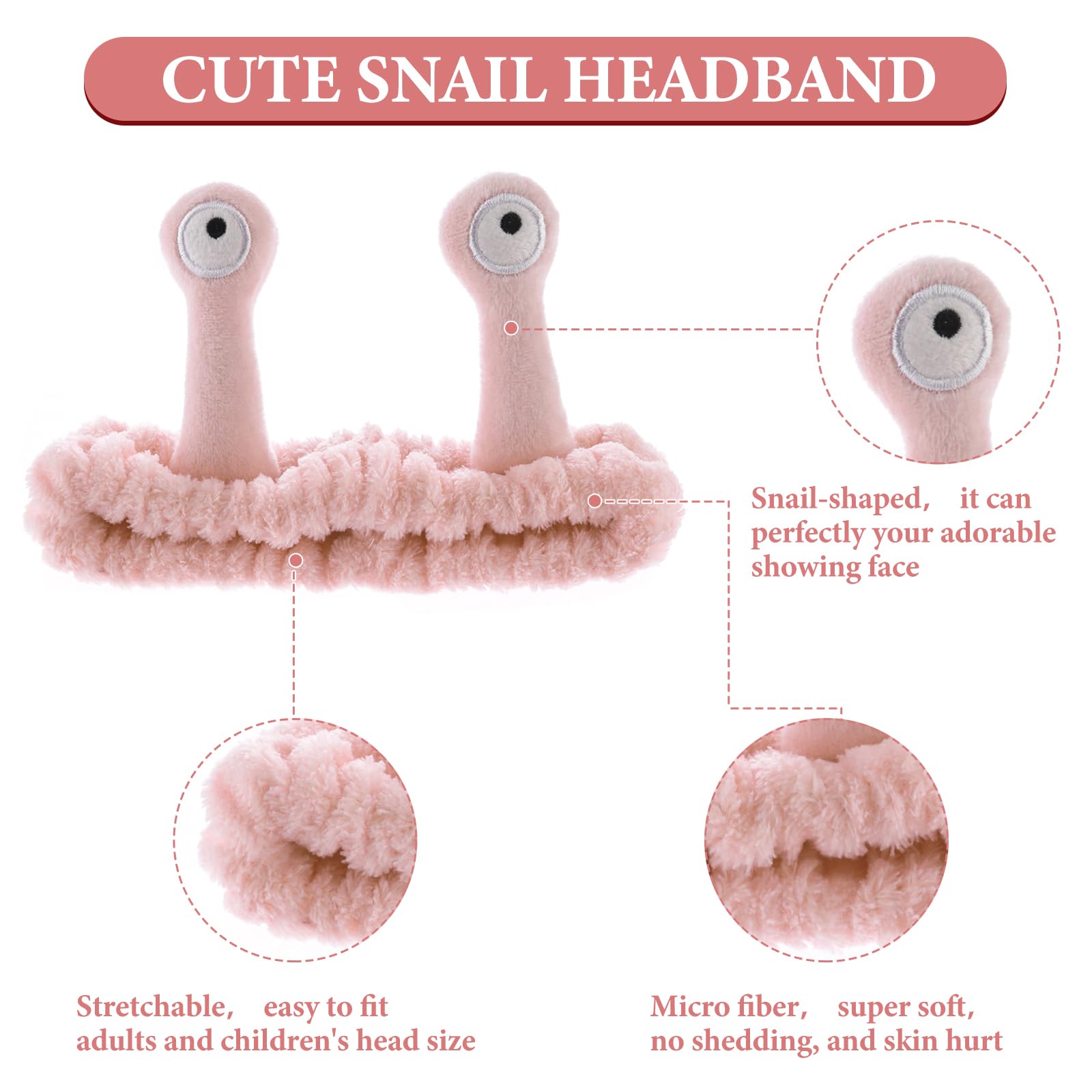 WLLHYF Spa Headband Facial Makeup Head Band Microfiber Soft Coral Fleece Head Wraps Snail Cartoon Cute Hair Accessories Elastic